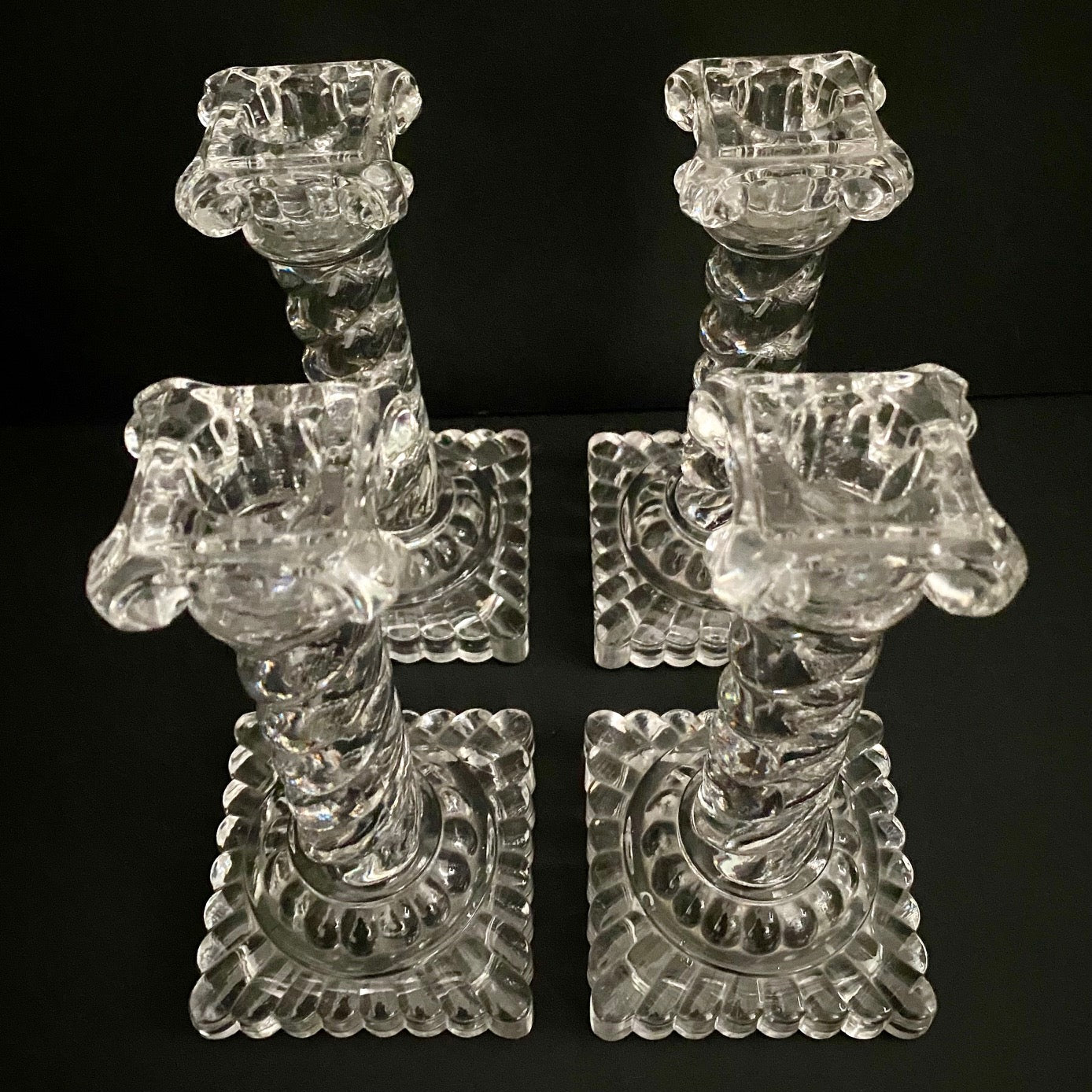 Pair Stunning Baccarat Crystal Twist Column Glass Candlesticks