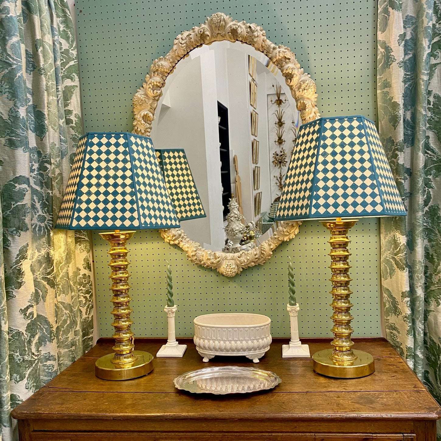 Pair 1960's Tall Brass Lamps