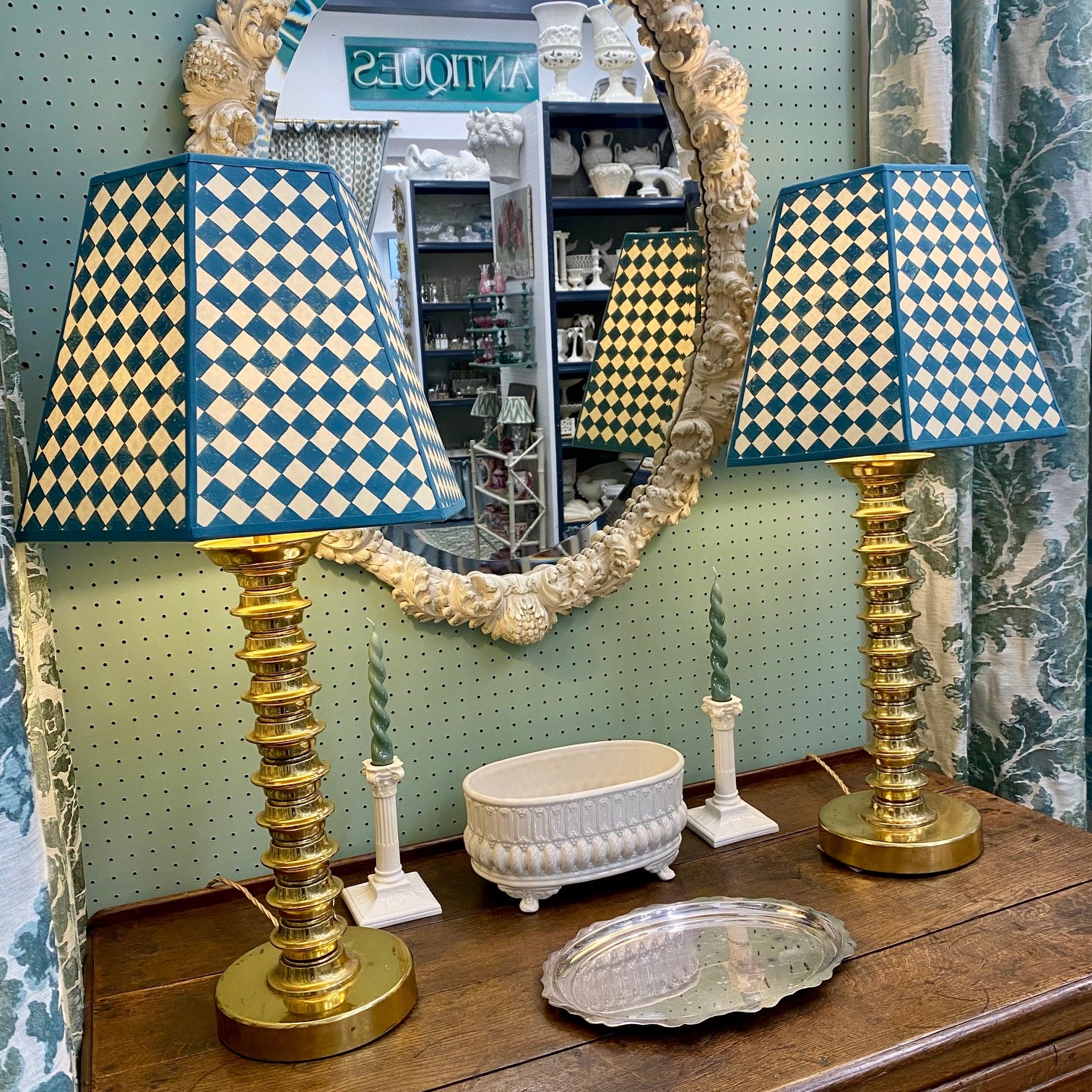 Pair 1960's Tall Brass Lamps