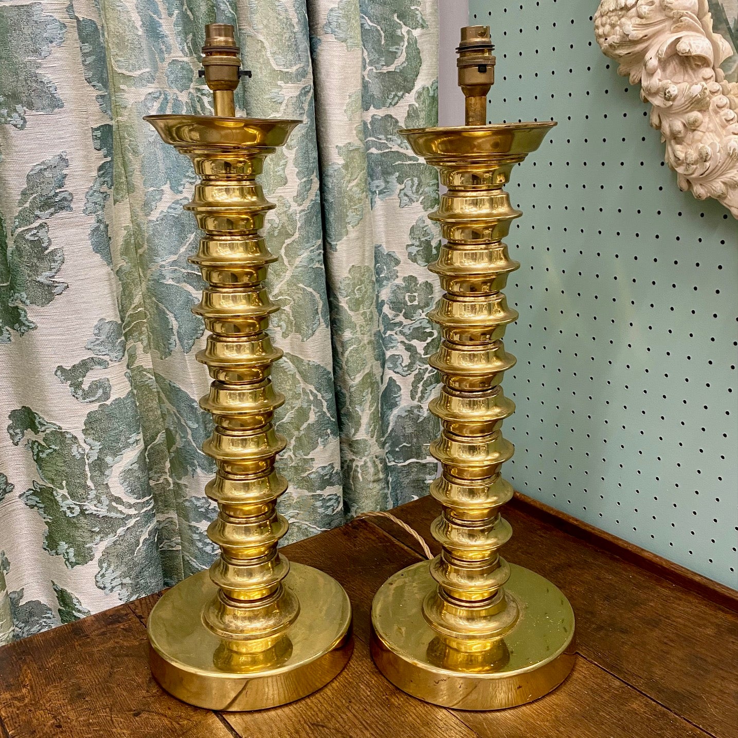 Pair 1960's Tall Brass Lamps