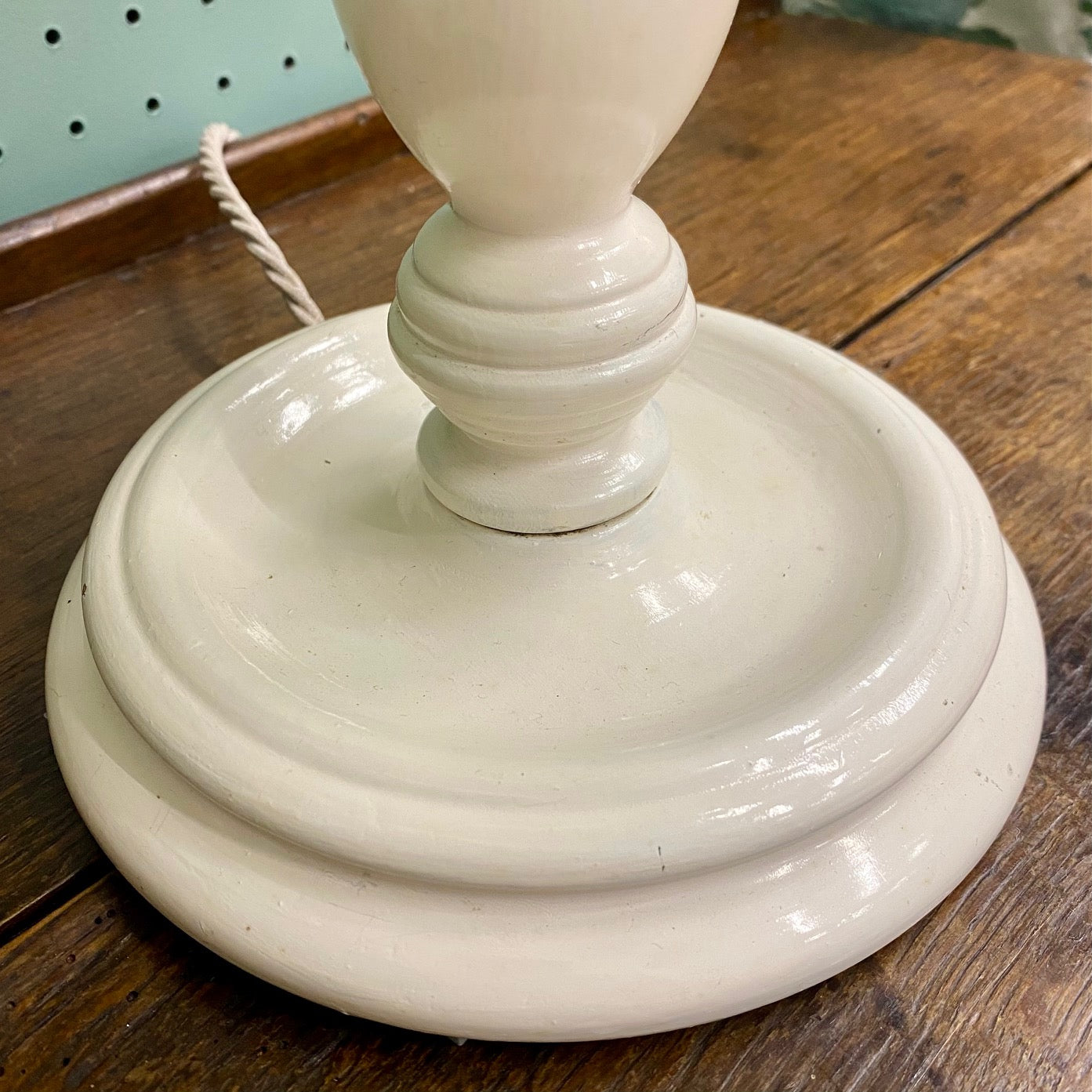 Pair Vintage Cream Wooden Lamps