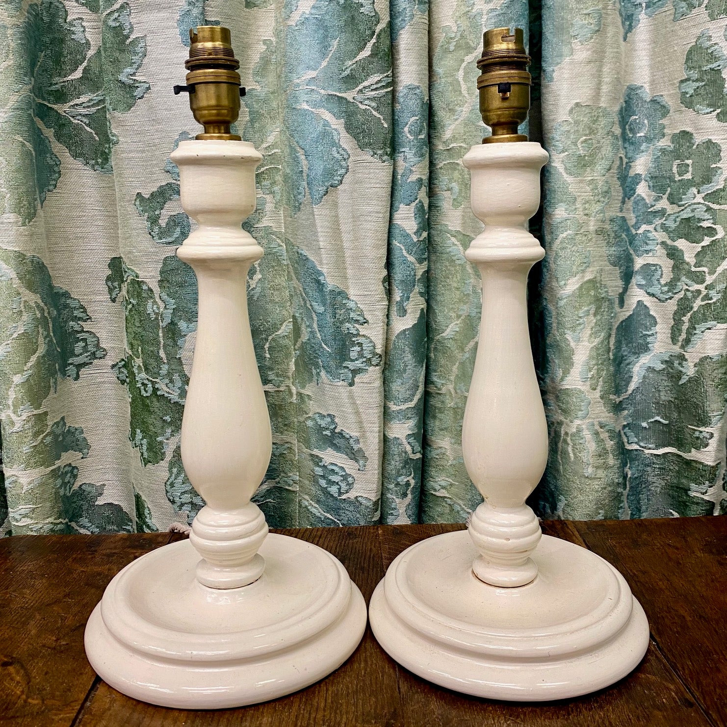Pair Vintage Cream Wooden Lamps