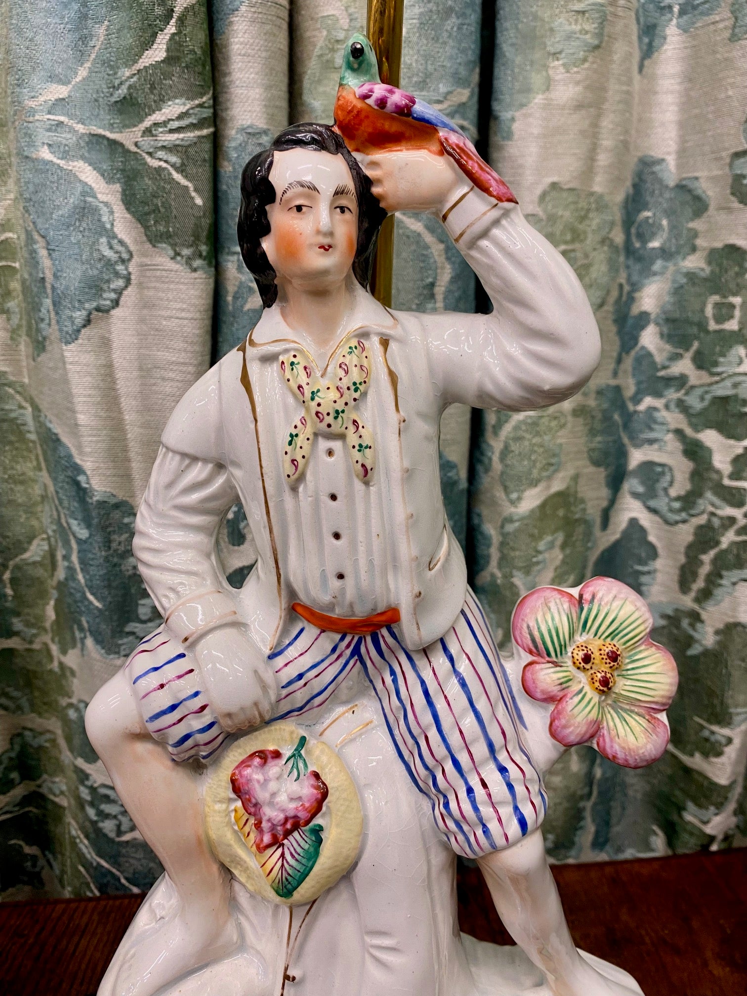 Pair Rare Exquisite Antique Staffordshire Woodsman Lamps