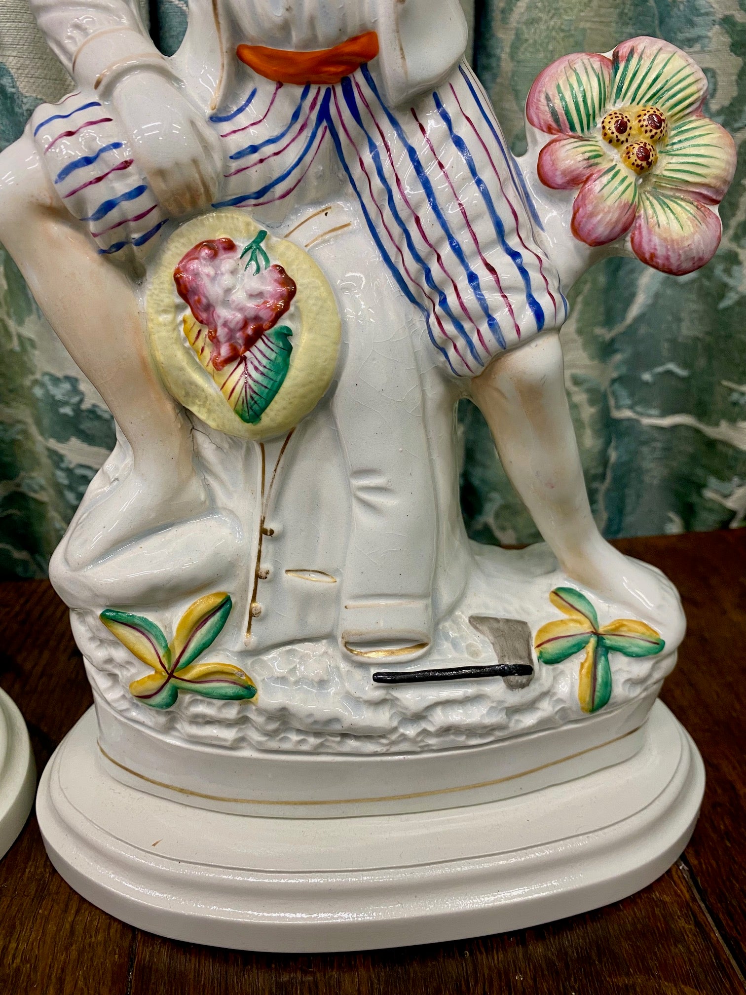 Pair Rare Exquisite Antique Staffordshire Woodsman Lamps