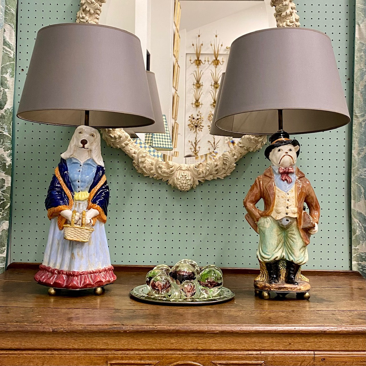 Fabulous Pair Large Dog Lamps – Sir Bulldog & Lady Afghan