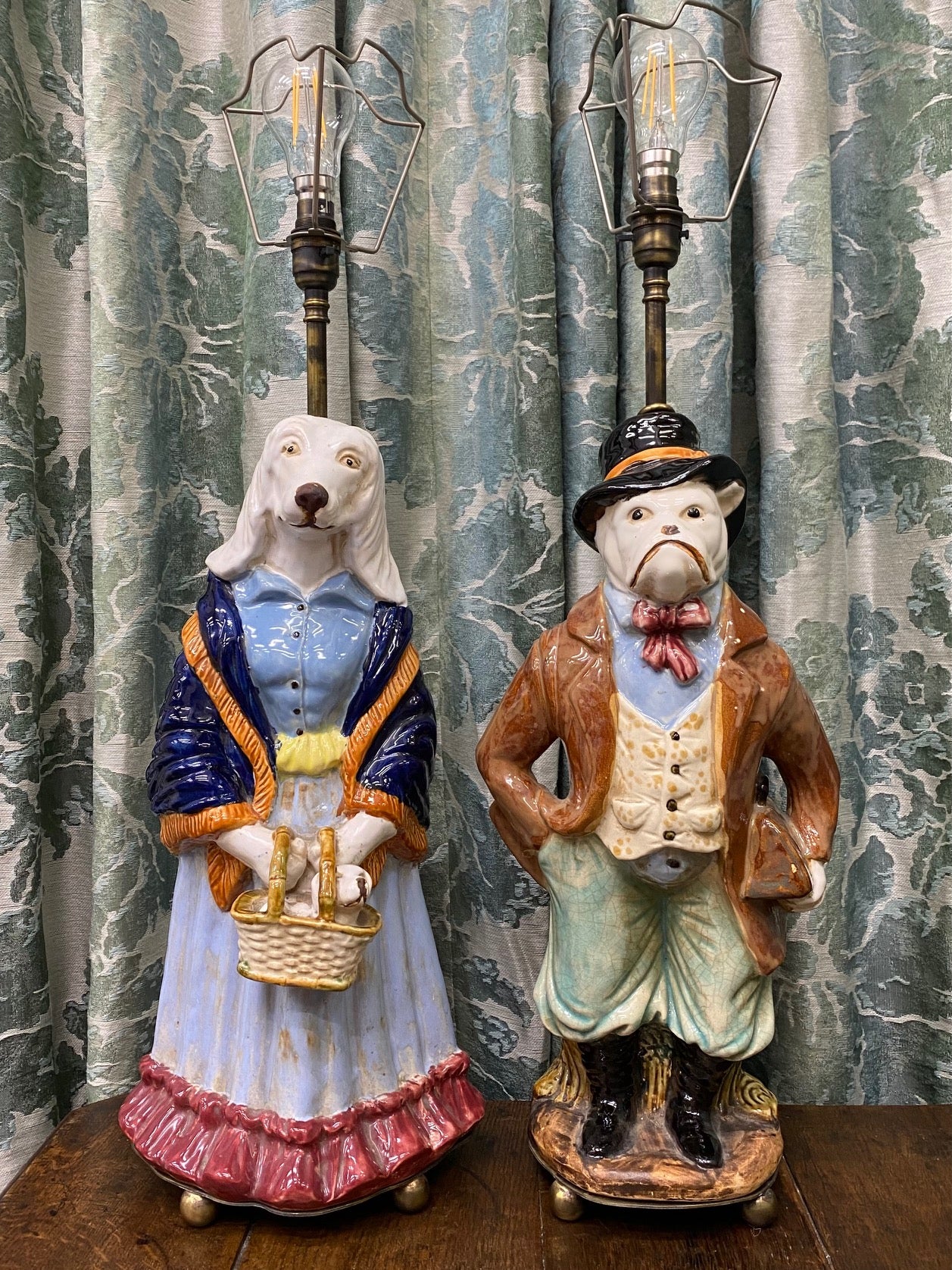 Fabulous Pair Large Dog Lamps – Sir Bulldog & Lady Afghan