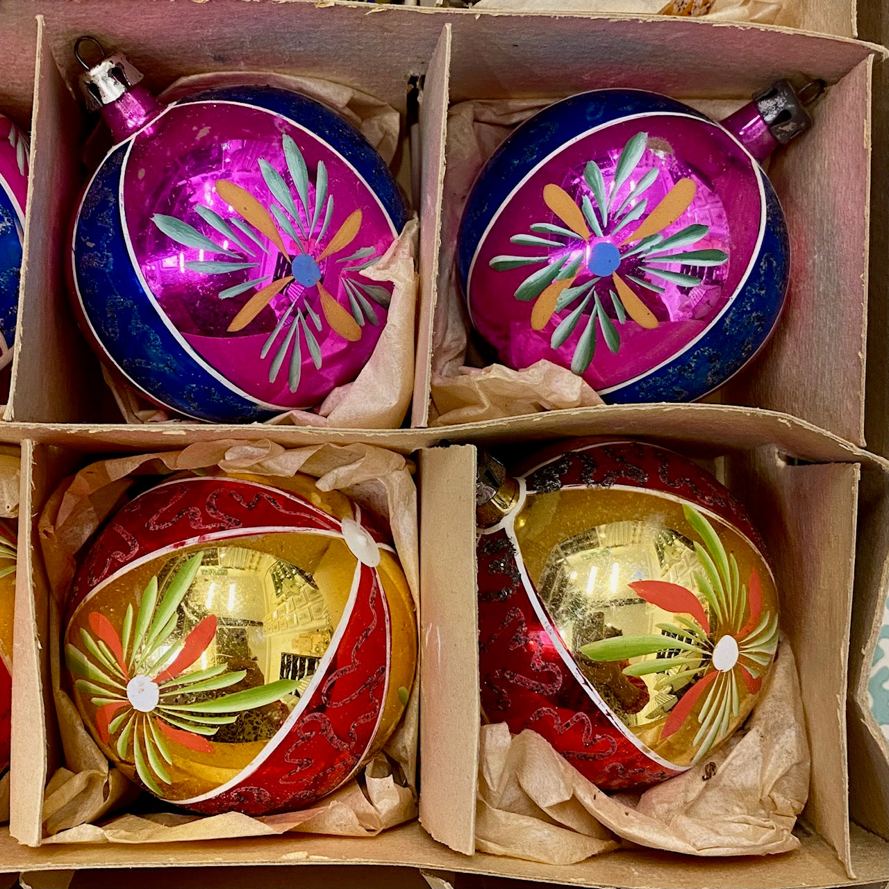 Vintage Mercury Glass Baubles, Set of 12