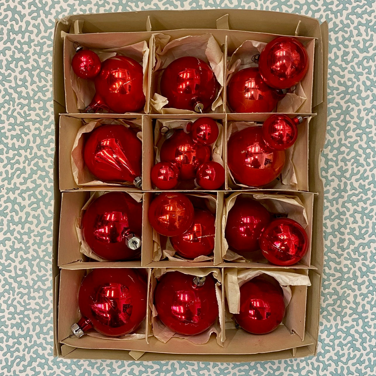 Collection of 20 Berry Red Mercury Glass baubles, Mixed Sizes