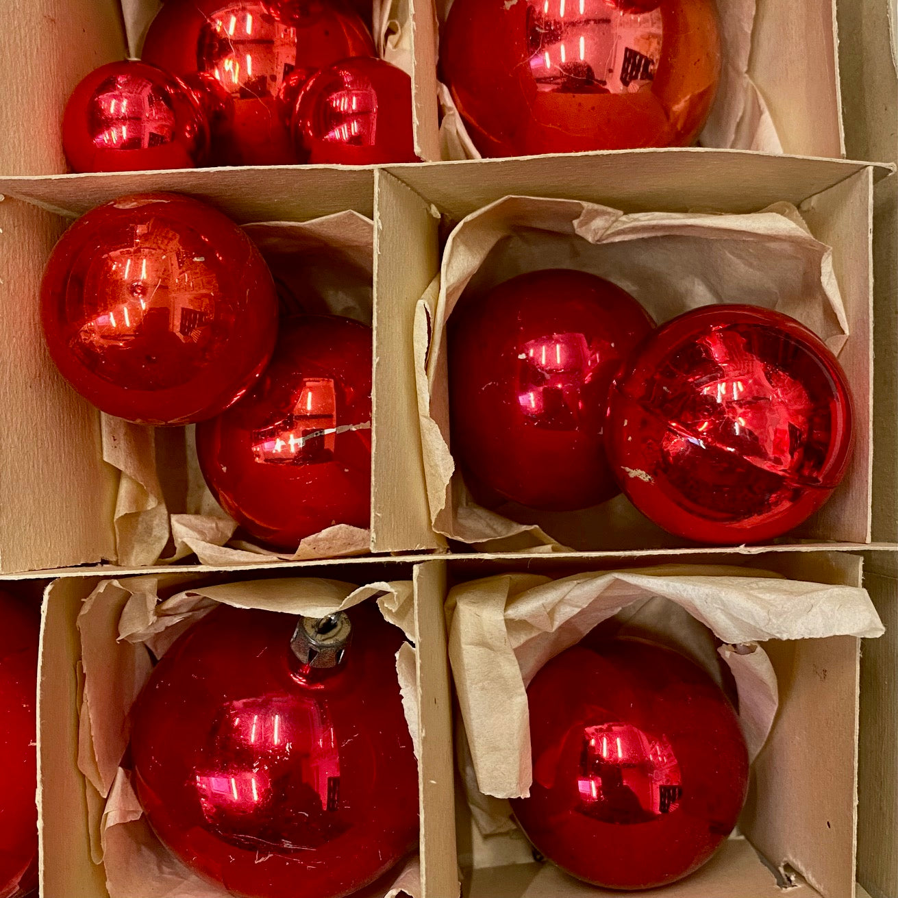 Collection of 20 Berry Red Mercury Glass baubles, Mixed Sizes