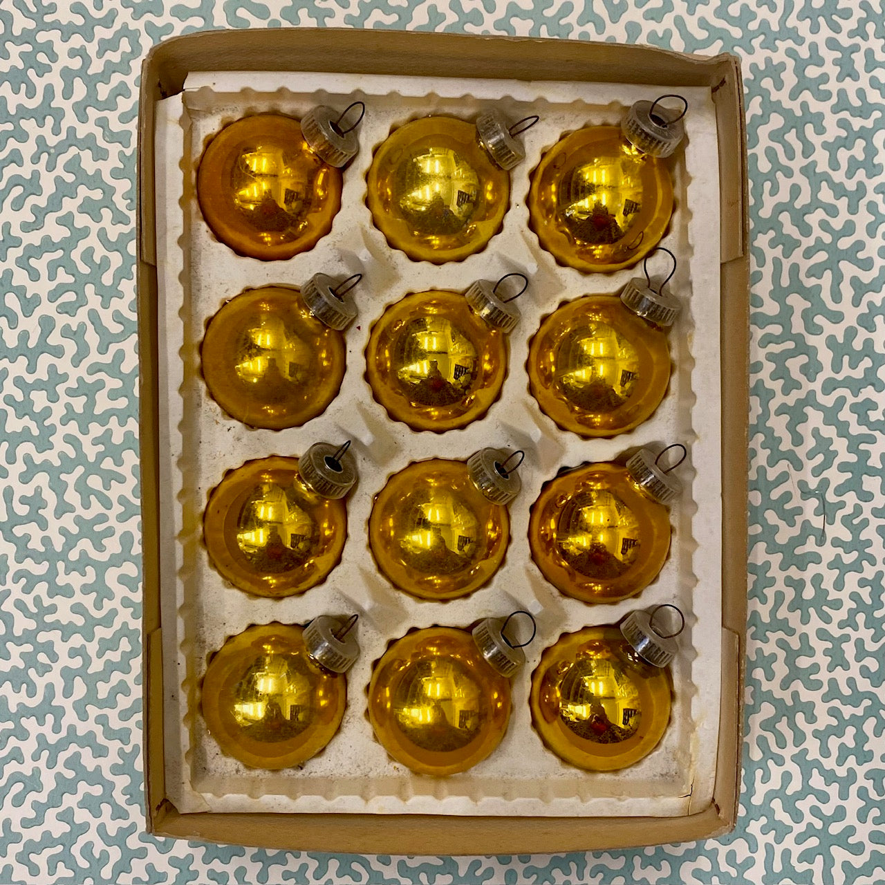 Vintage Gold Mercury Glass Baubles, Set of 12