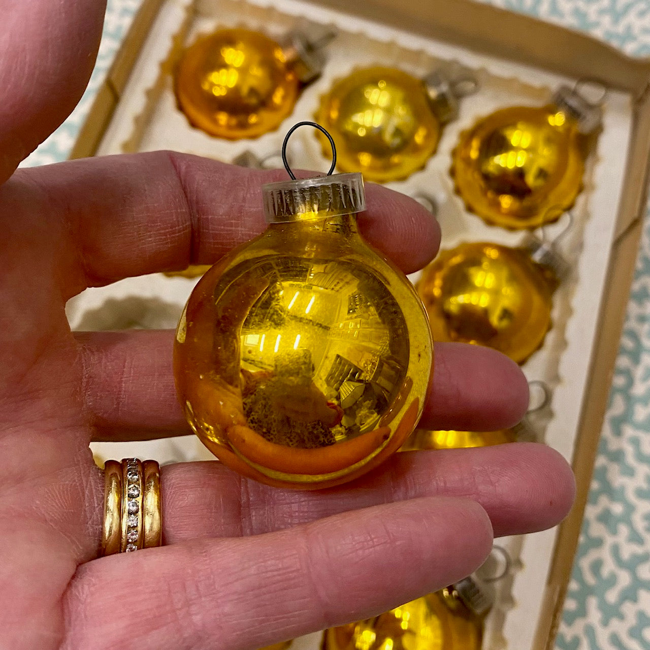 Vintage Gold Mercury Glass Baubles, Set of 12