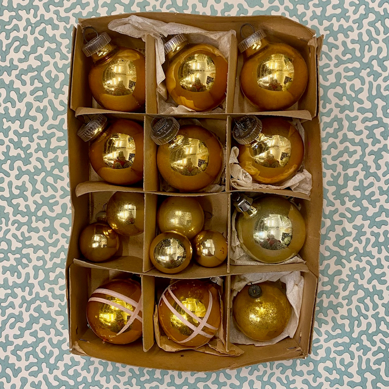 Vintage Gold Mercury Glass Baubles, Mixed Sizes and Shades