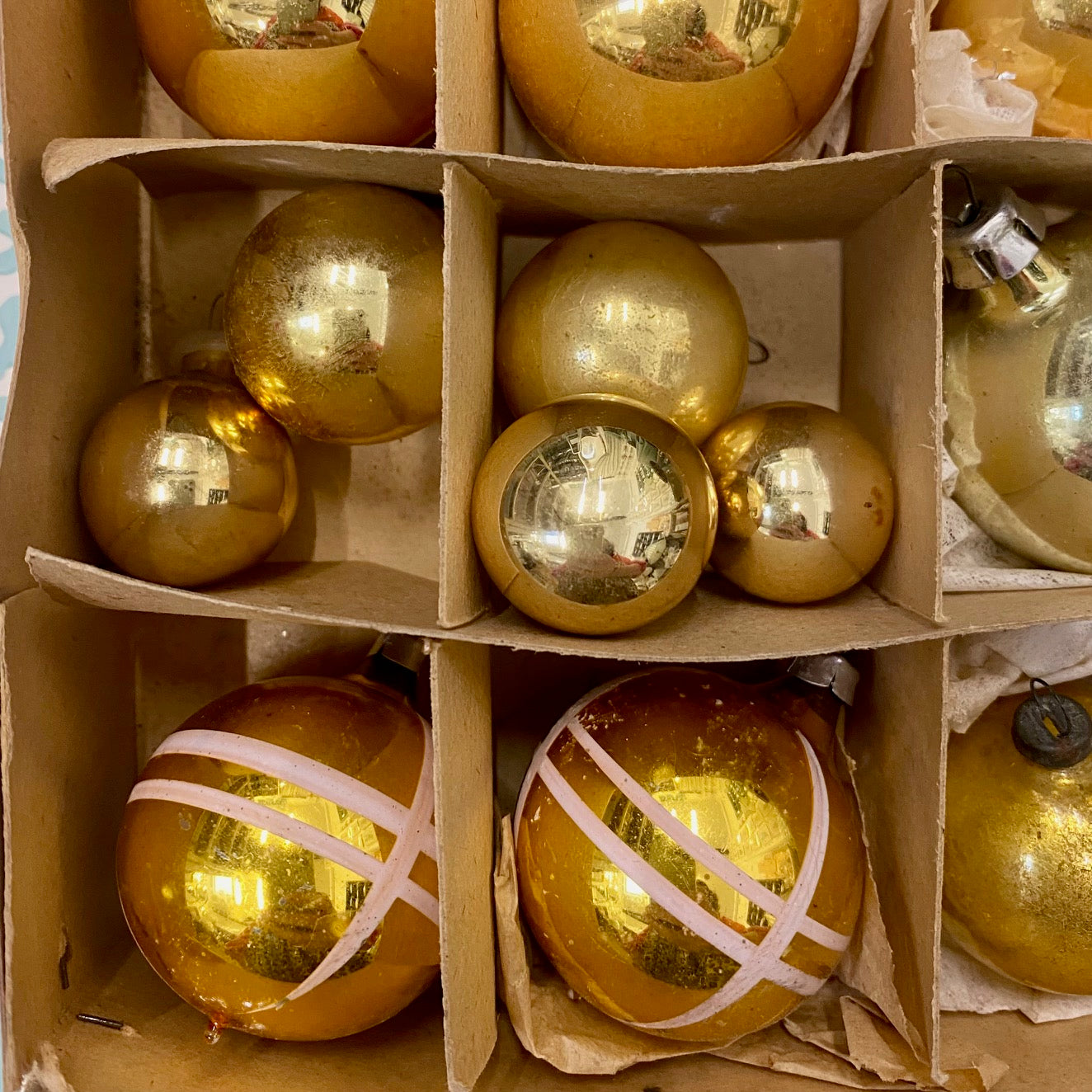 Vintage Gold Mercury Glass Baubles, Mixed Sizes and Shades