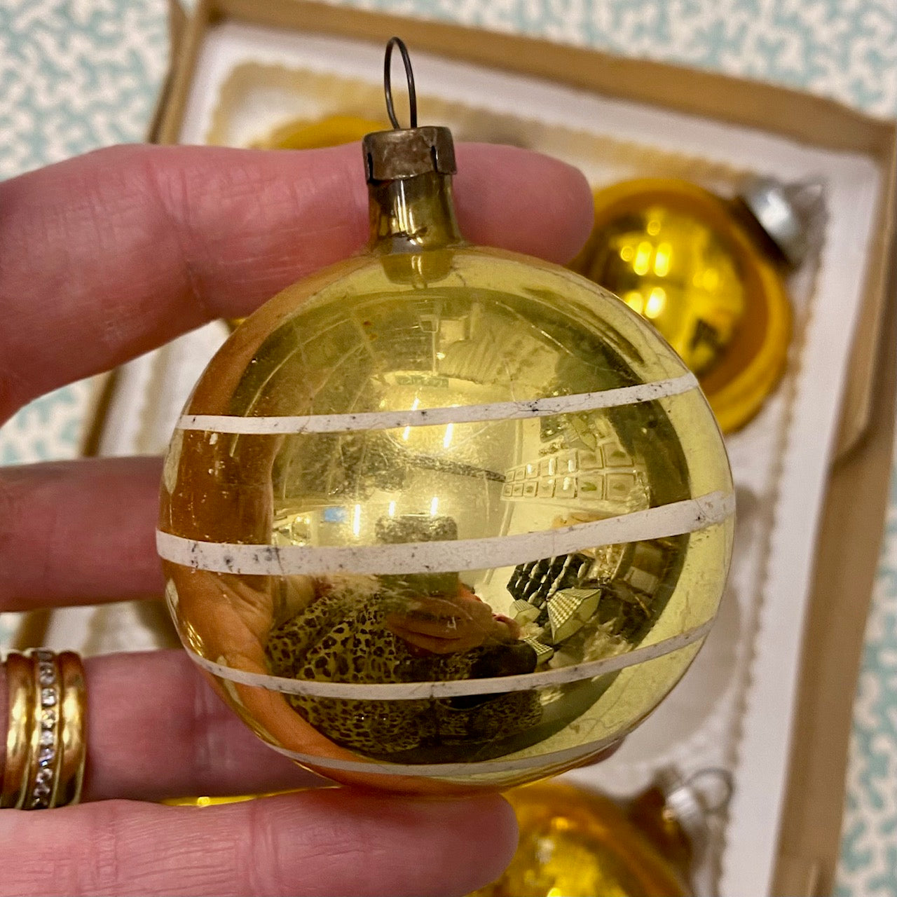 Gold Mercury Glass Baubles, Mixed Patterns and Tones, Box of 6