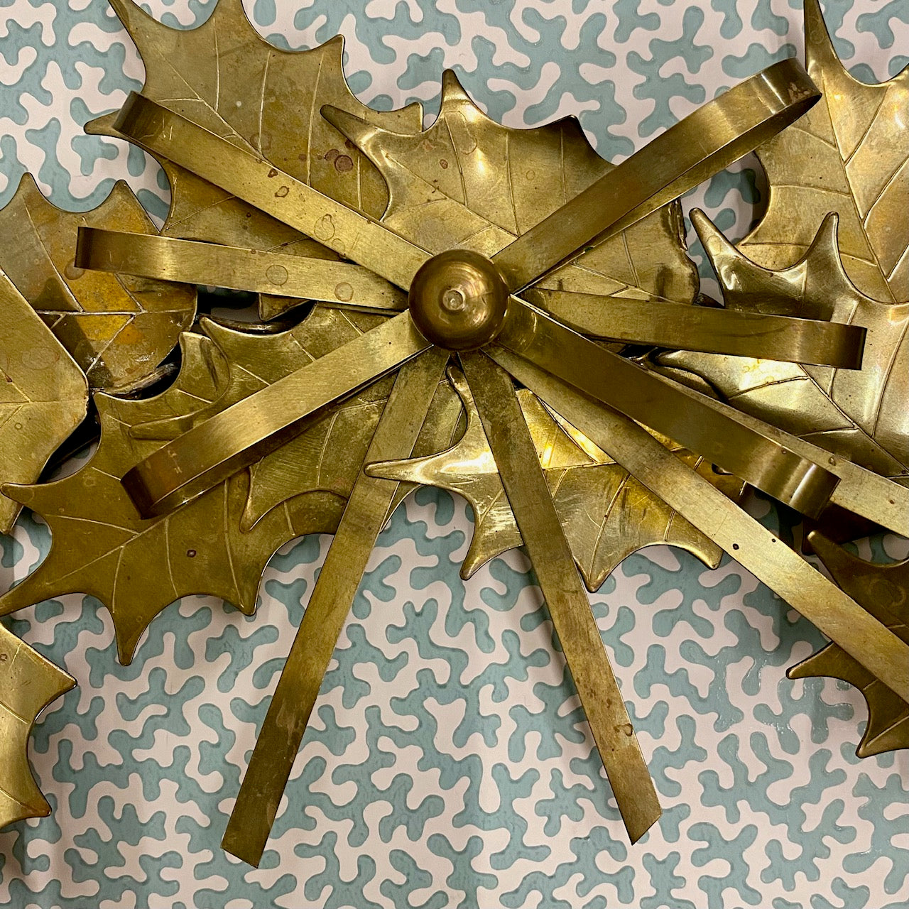 Vintage Brass Holly Wreath
