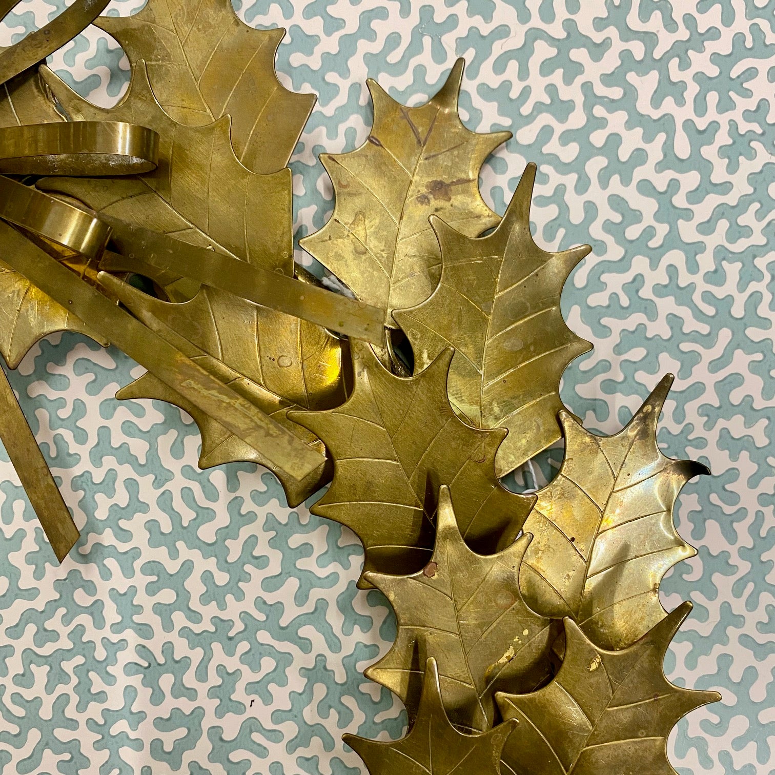 Vintage Brass Holly Wreath