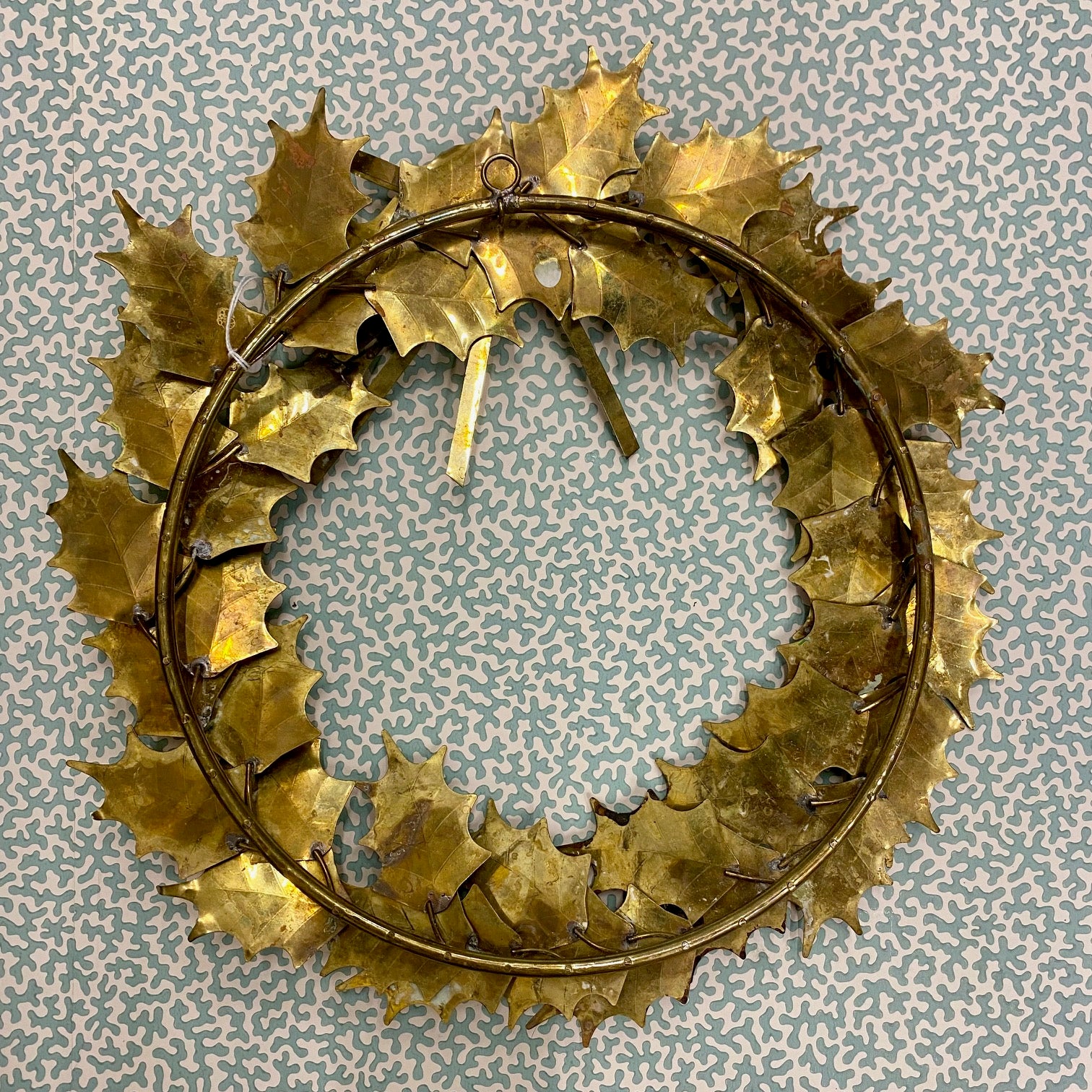 Vintage Brass Holly Wreath