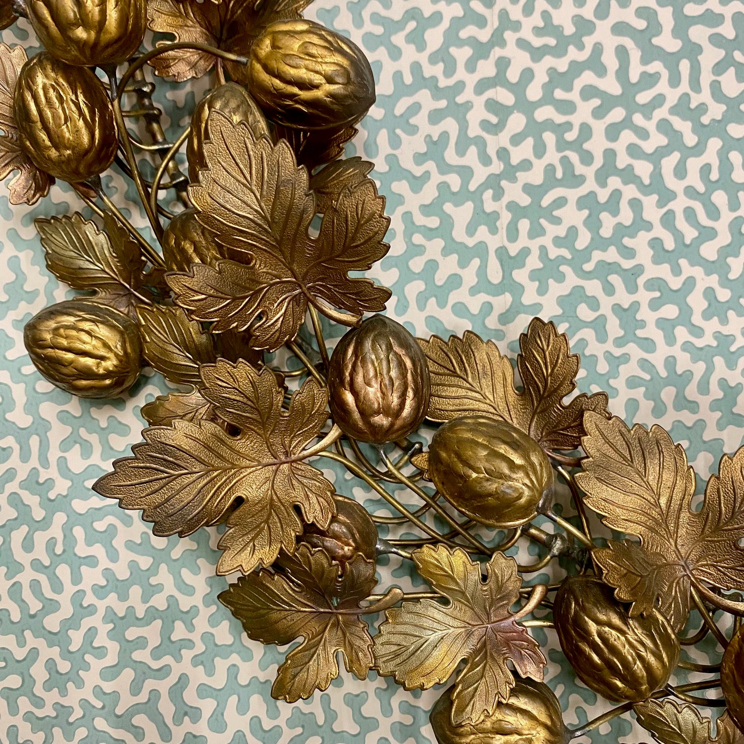 Fabulous Large Vintage Brass Wreath with Walnuts and Leaves