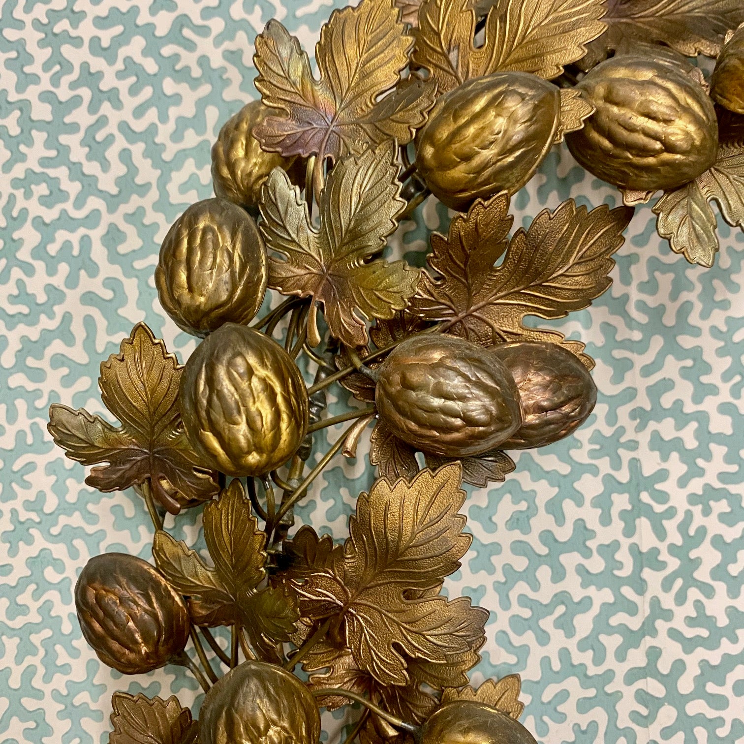 Fabulous Large Vintage Brass Wreath with Walnuts and Leaves