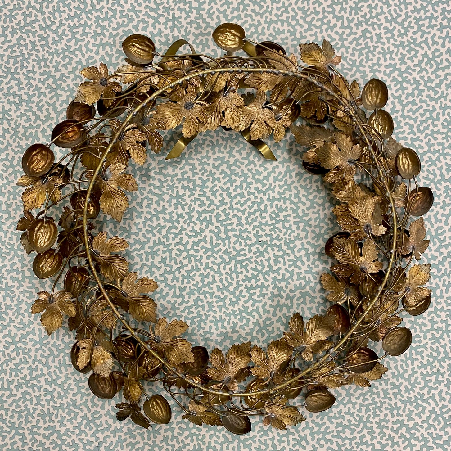 Fabulous Large Vintage Brass Wreath with Walnuts and Leaves