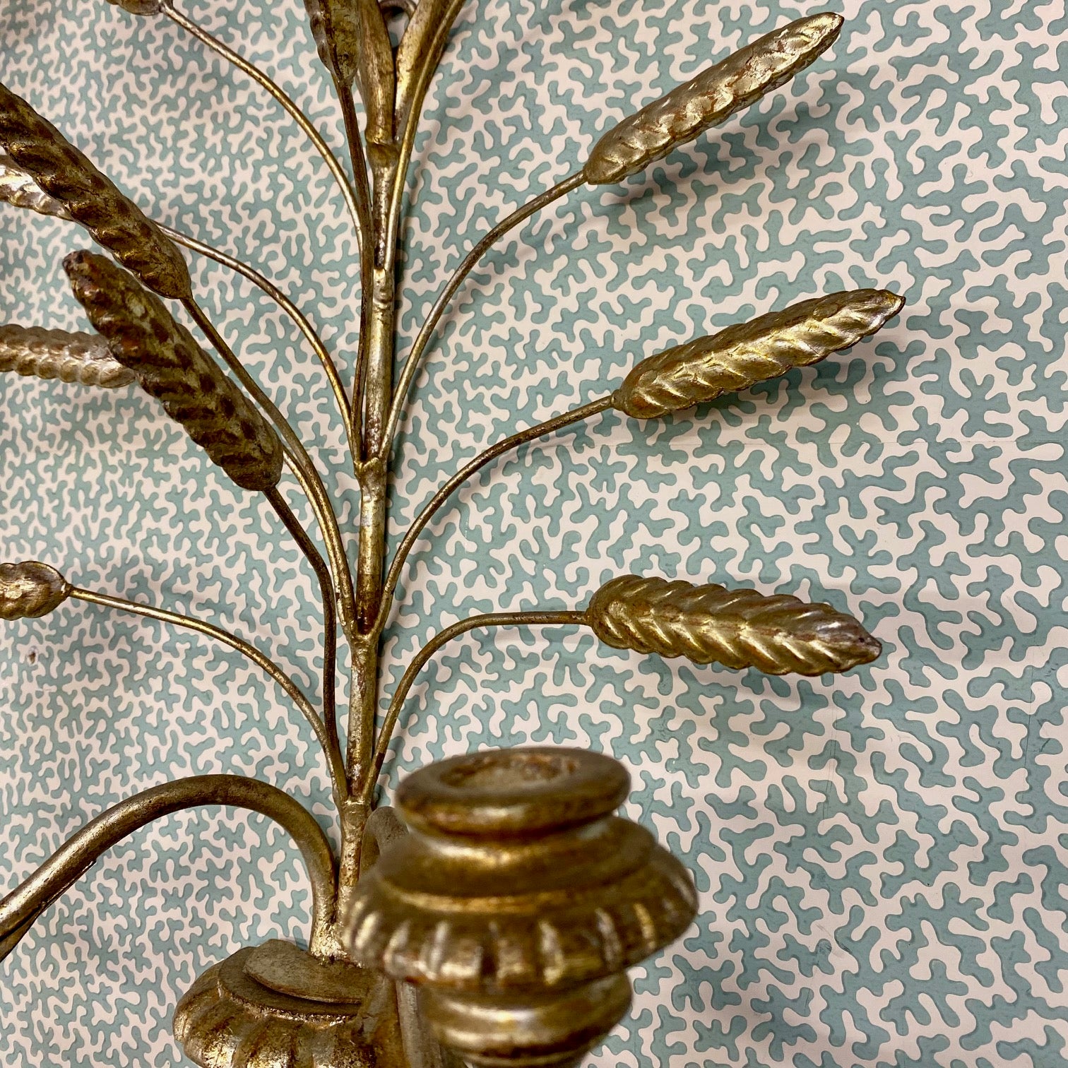 Pair Silver Gilt Wheatsheaf Double Sconces