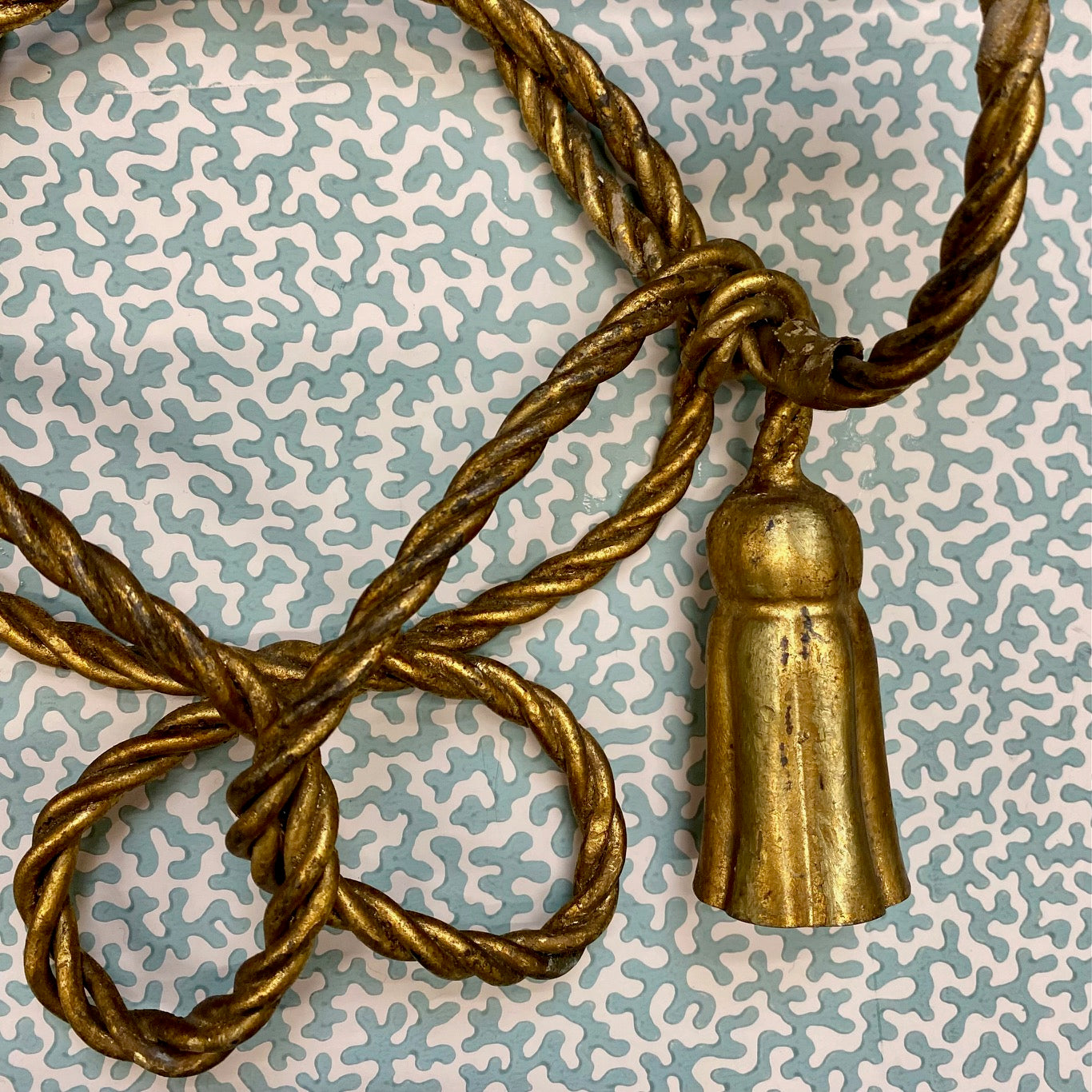 Pair Rope & Tassel Gilt Metal Italian Double Candle Sconces