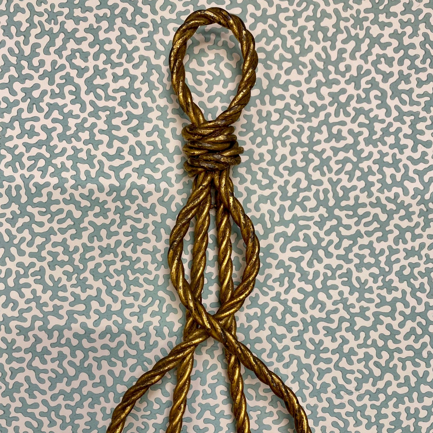 Pair Rope & Tassel Gilt Metal Italian Double Candle Sconces