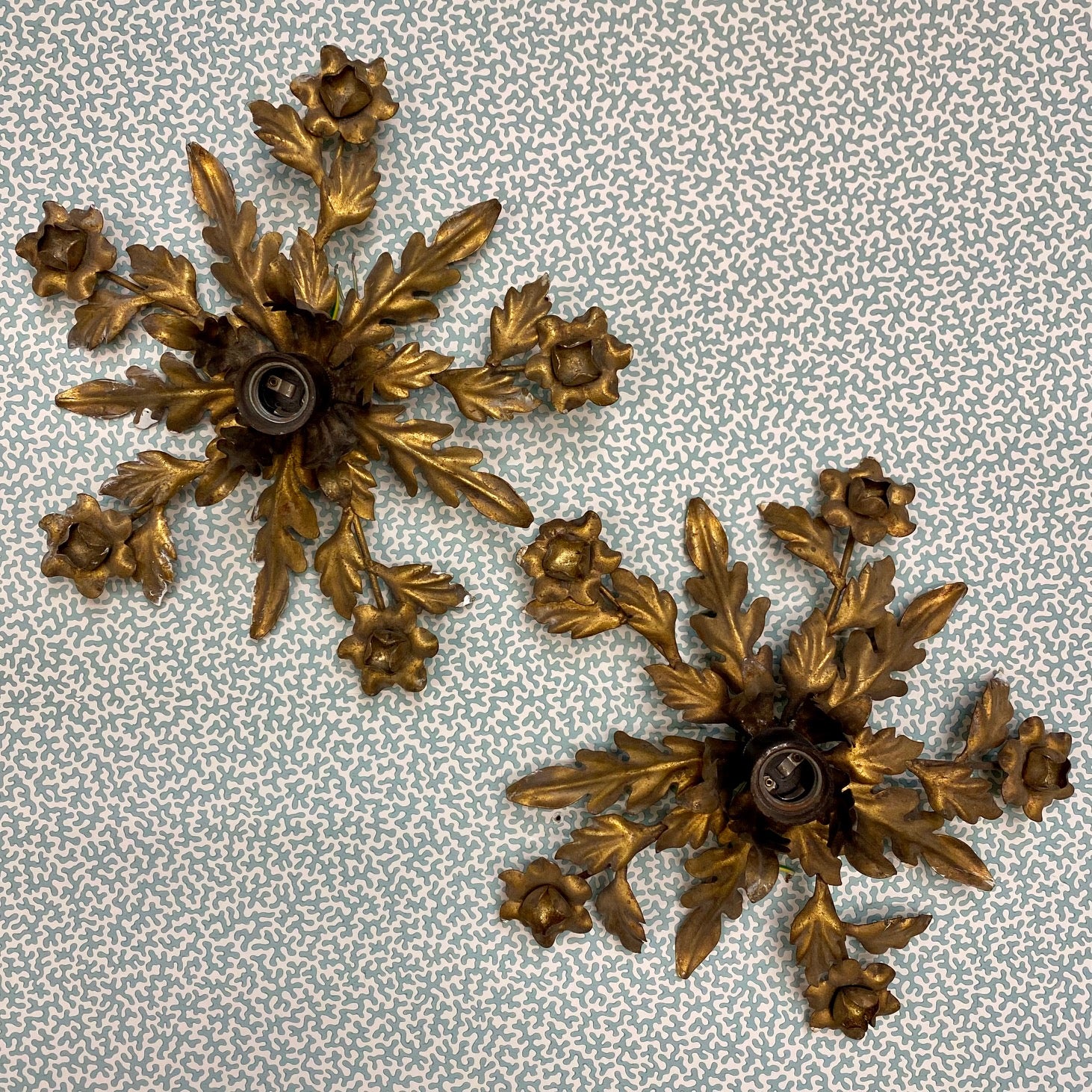 Pair 1950's Italian Flush Ceiling or Wall Lights