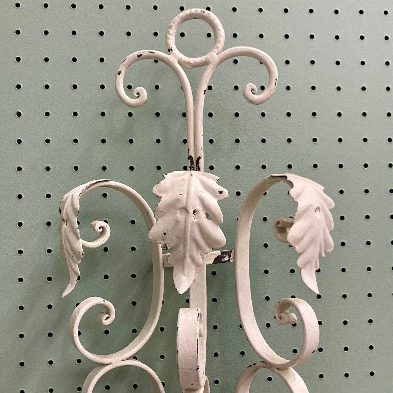 Pair of Large Vintage White Metal Painted Triple Candle Sconces