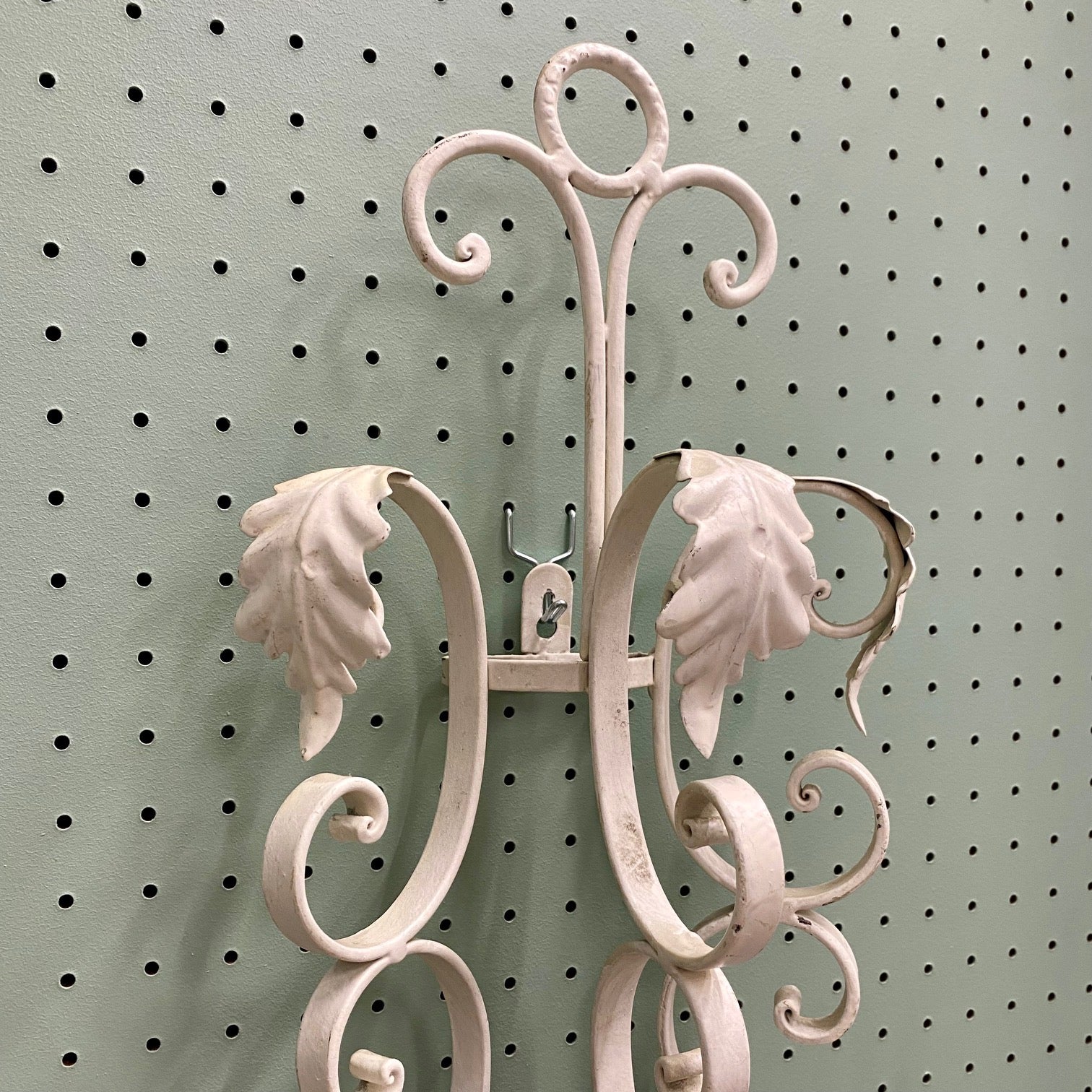 Pair of Large Vintage White Metal Painted Triple Candle Sconces