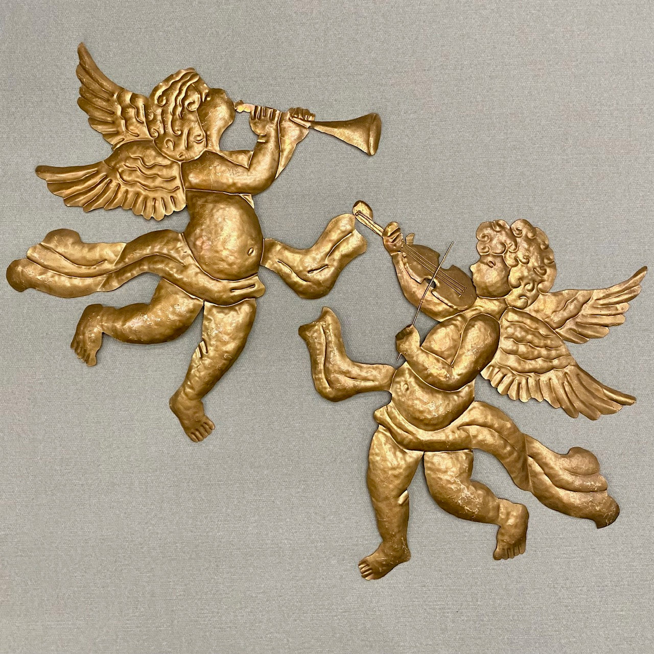 Large Pair of Vintage Gold Metal Cherubs