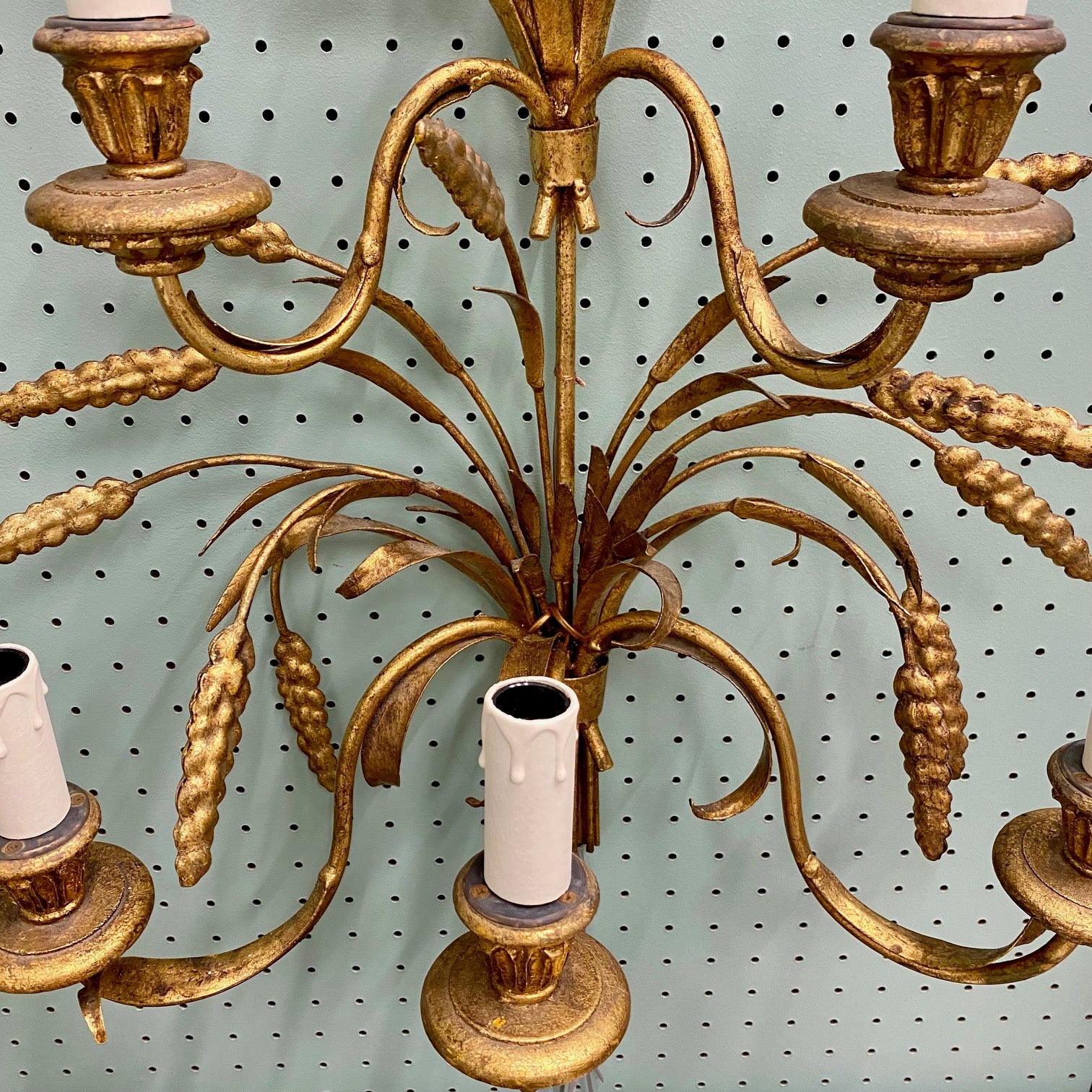 Large Pair Italian Gilt Wheatsheaf Sconces