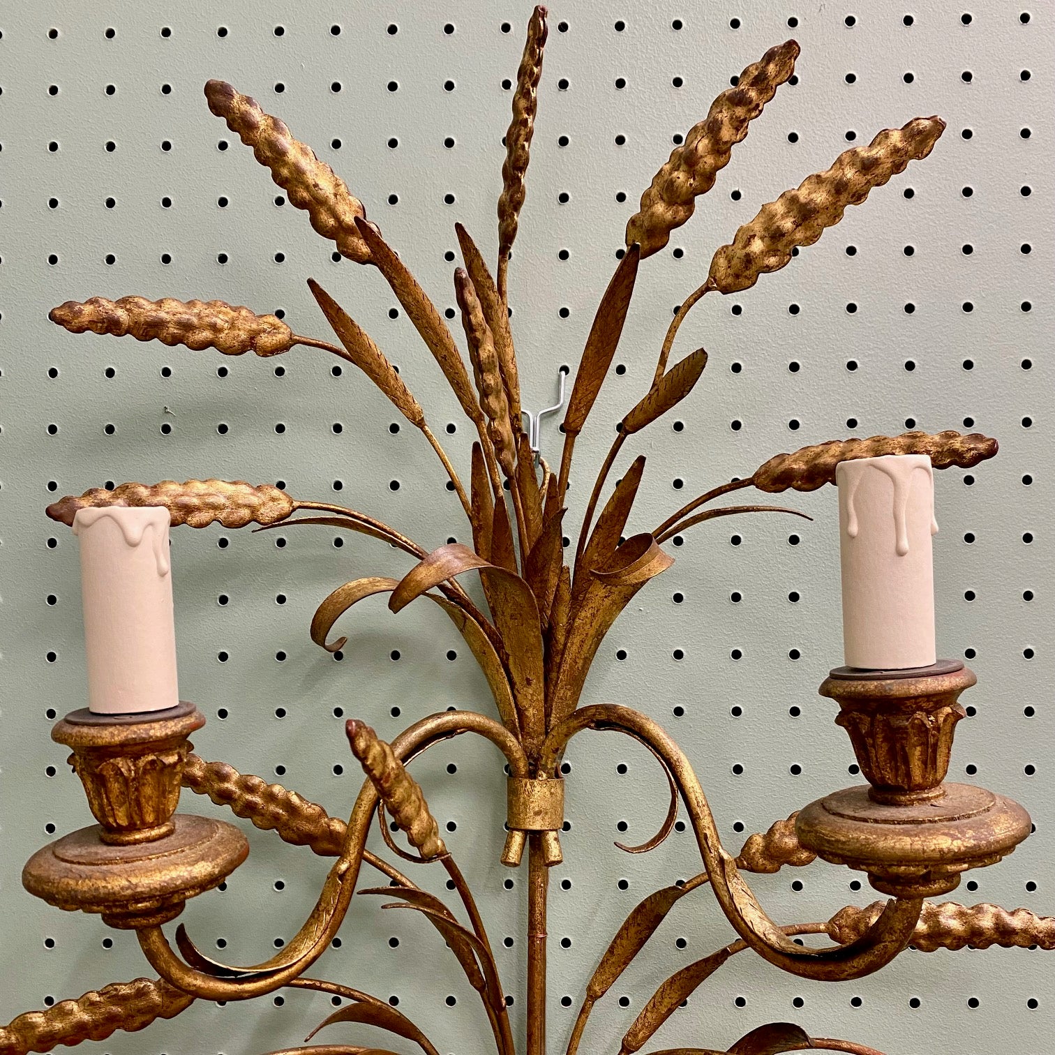 Large Pair Italian Gilt Wheatsheaf Sconces