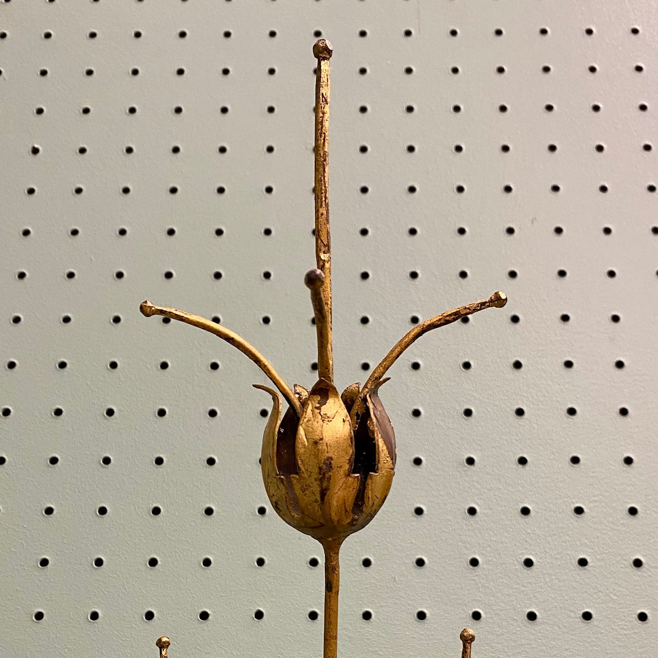 Pair Large Italian Vintage Gold Tole Sconces with Flower Heads