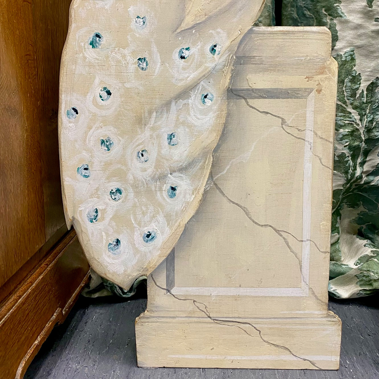 Pair Large Decorative Painted White Peacocks