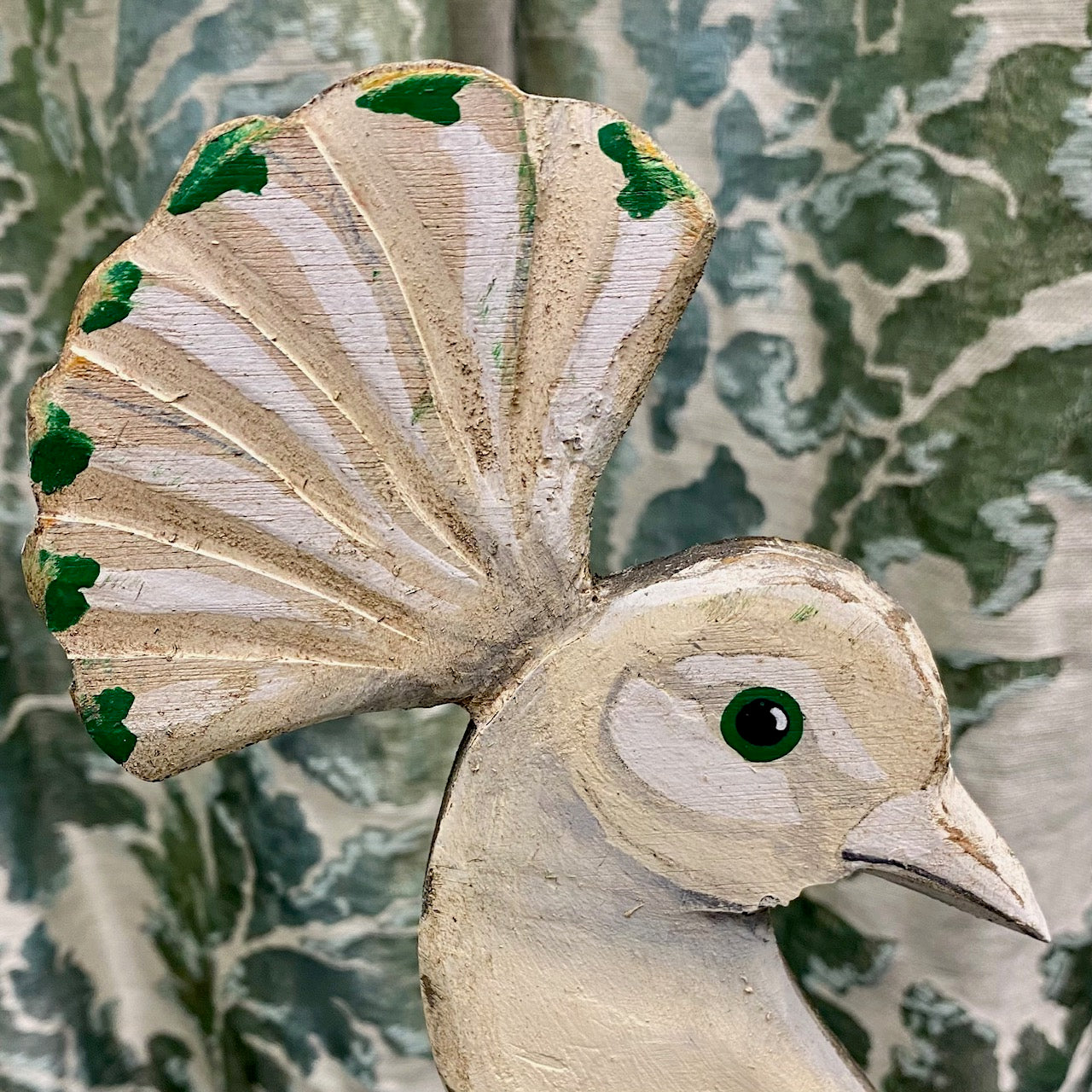 Pair Large Decorative Painted White Peacocks