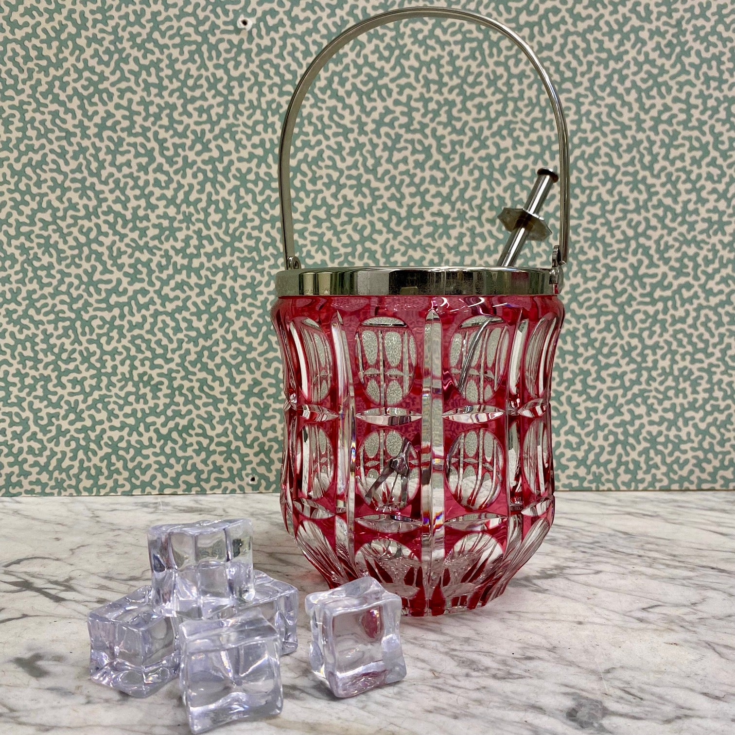 1950'S Val St Lambert Pink Crystal Ice bucket