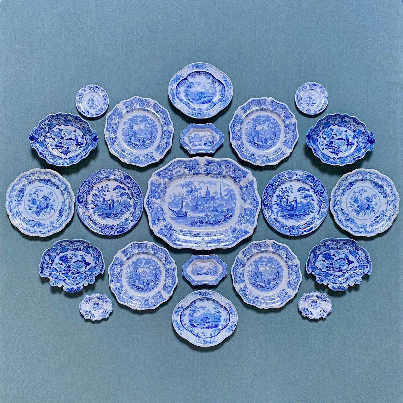 Large Antique Blue & White Wall Display