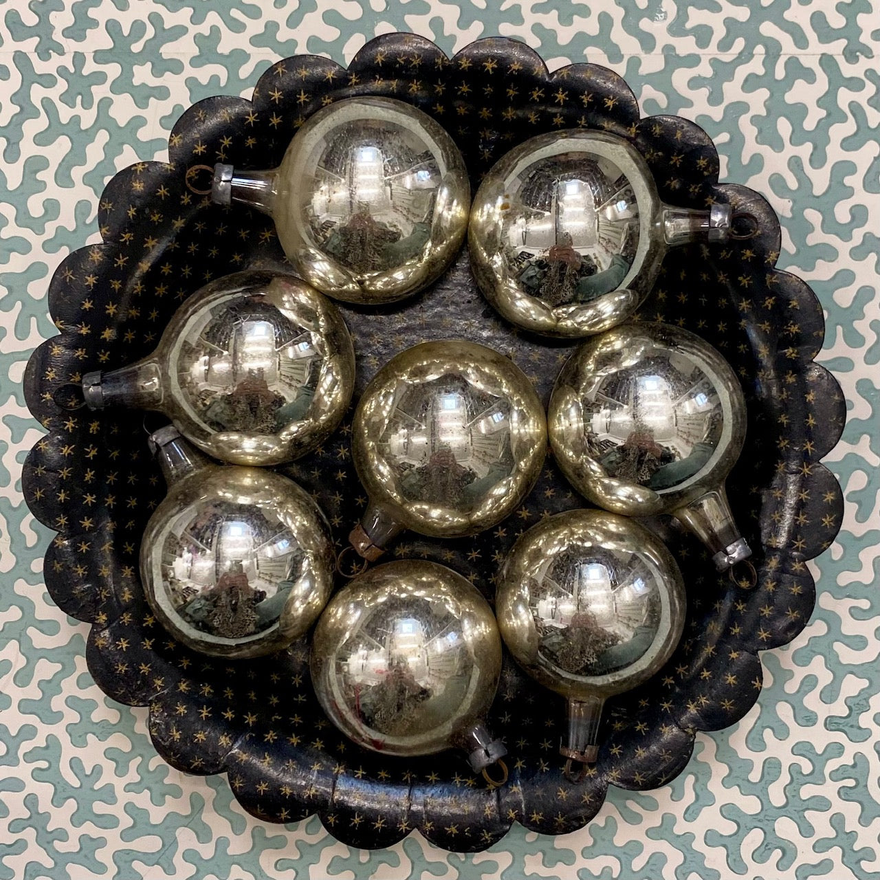 Beautiful Vintage Reflector Glass Christmas Tree Ornaments Set of 8