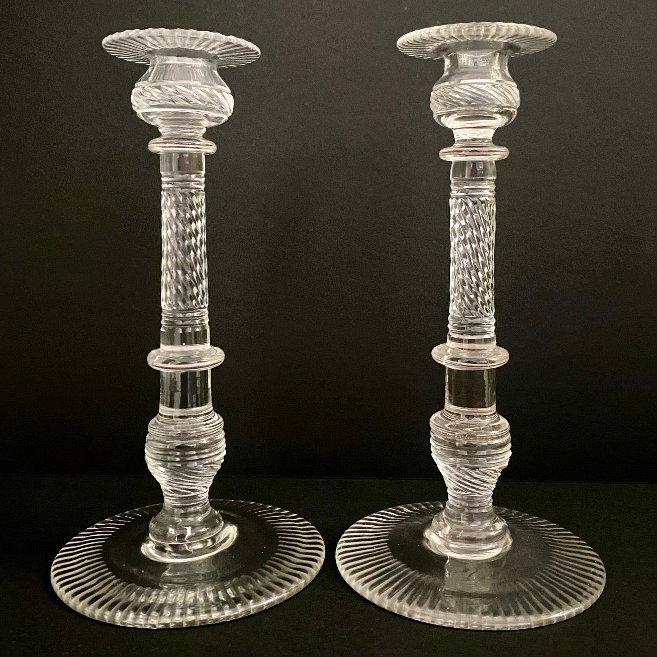 Exceptional TALL Pair Victorian Crystal Candlesticks