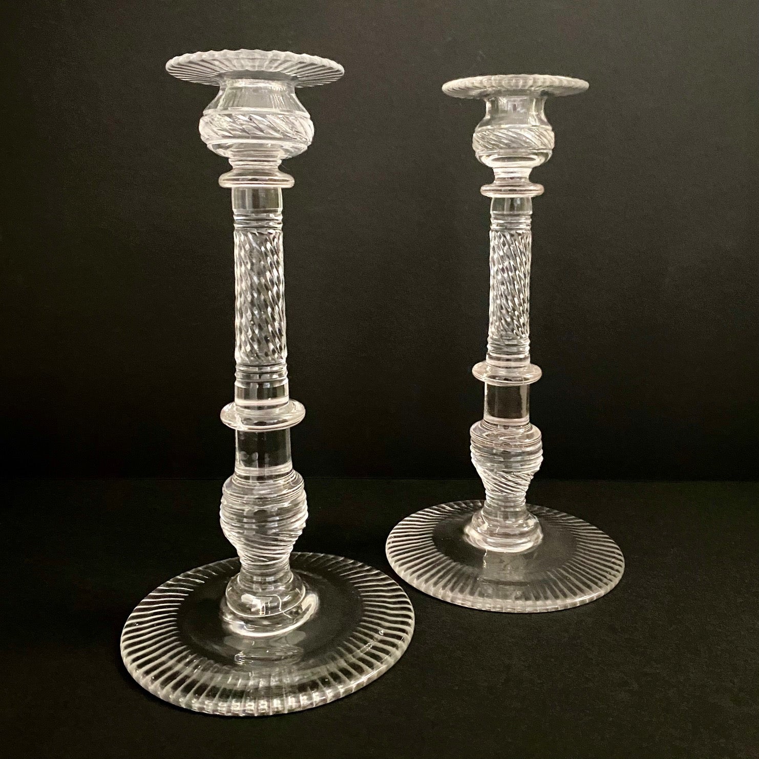 Exceptional TALL Pair Victorian Crystal Candlesticks