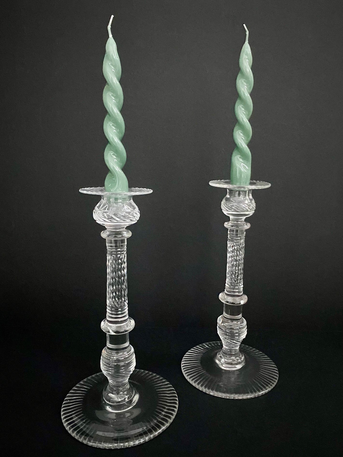 Exceptional TALL Pair Victorian Crystal Candlesticks