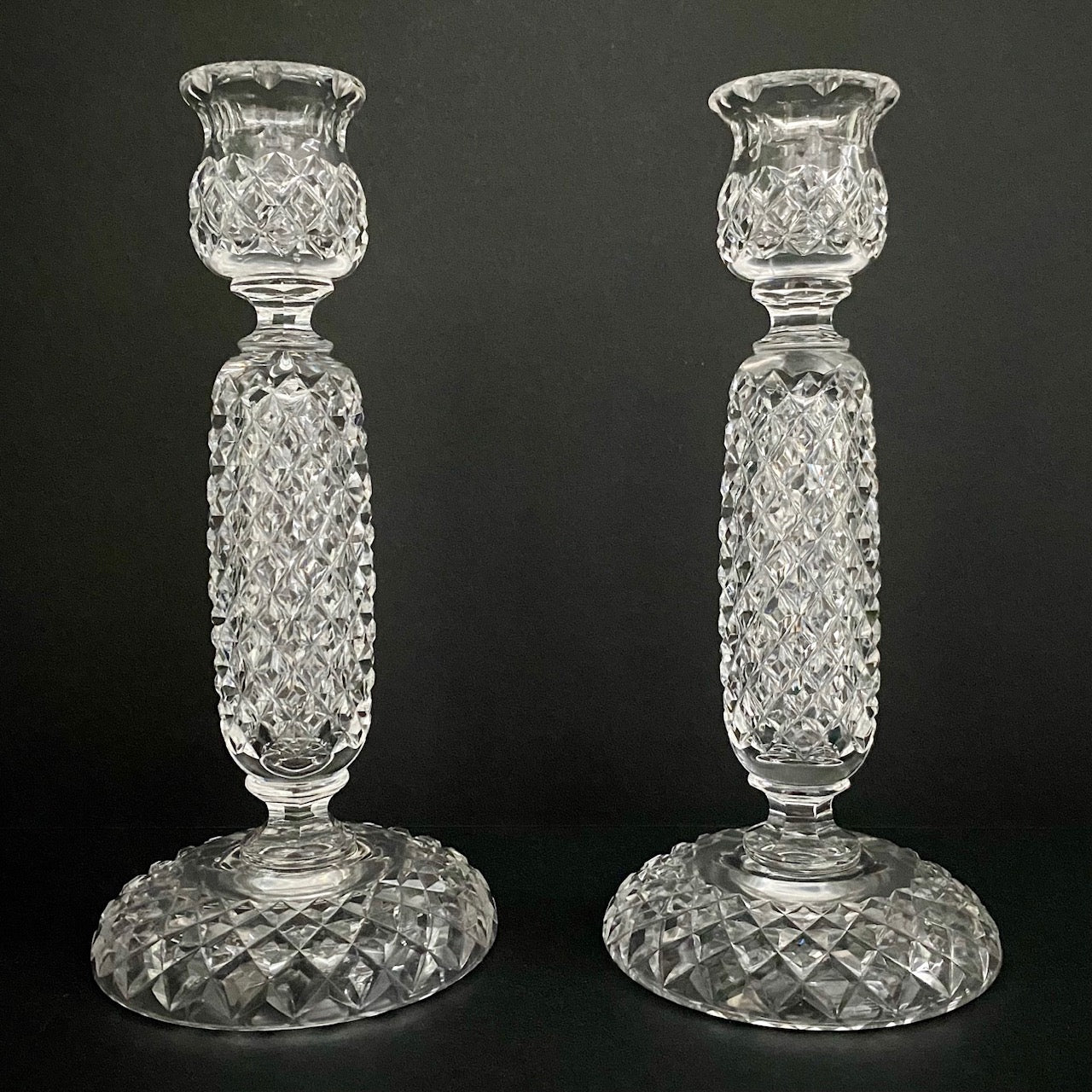 Pair Heavily Cut Glass Candlesticks