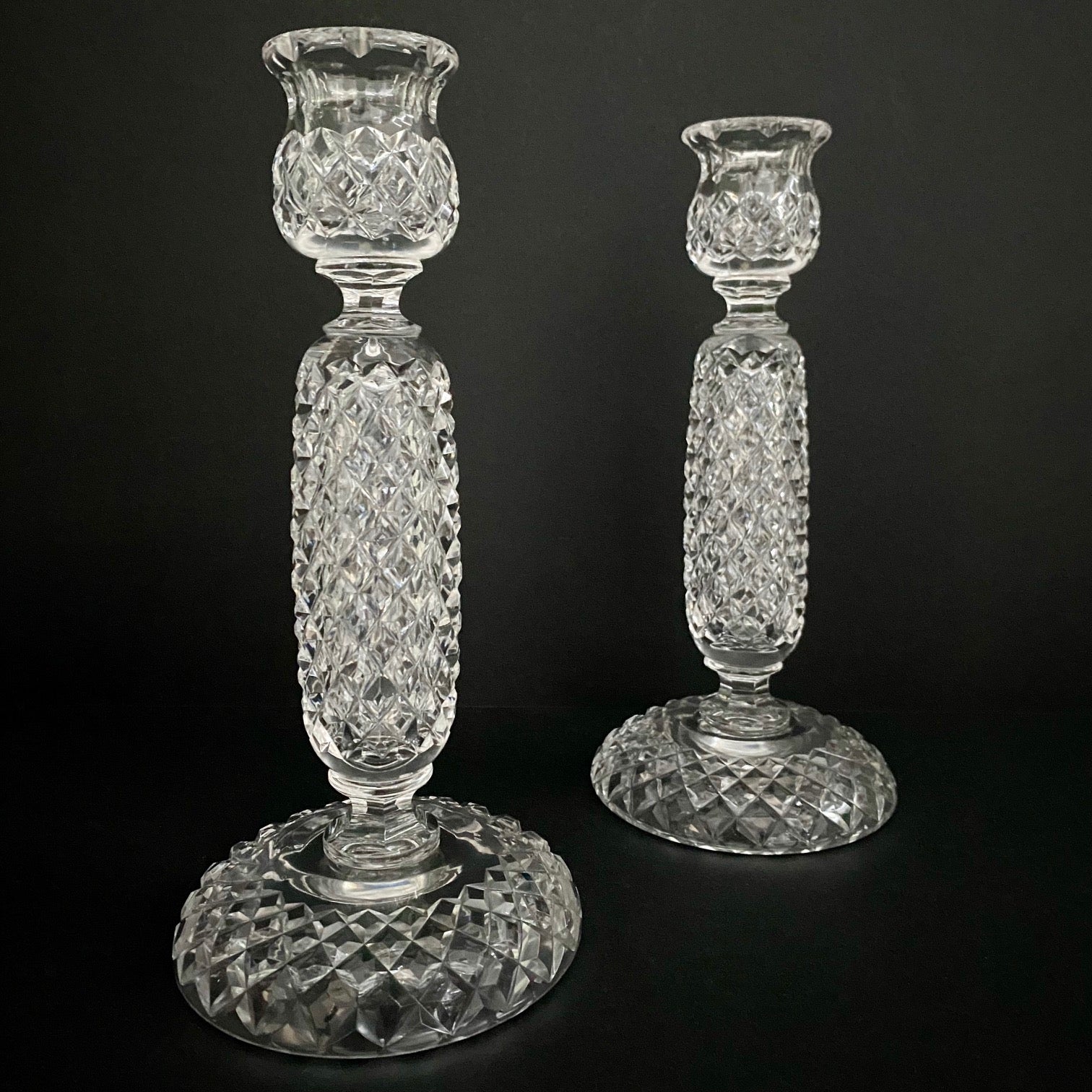 Pair Heavily Cut Glass Candlesticks