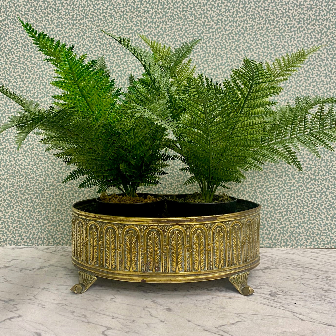Vintage Decorative Oval Brass Planter with Scroll Feet