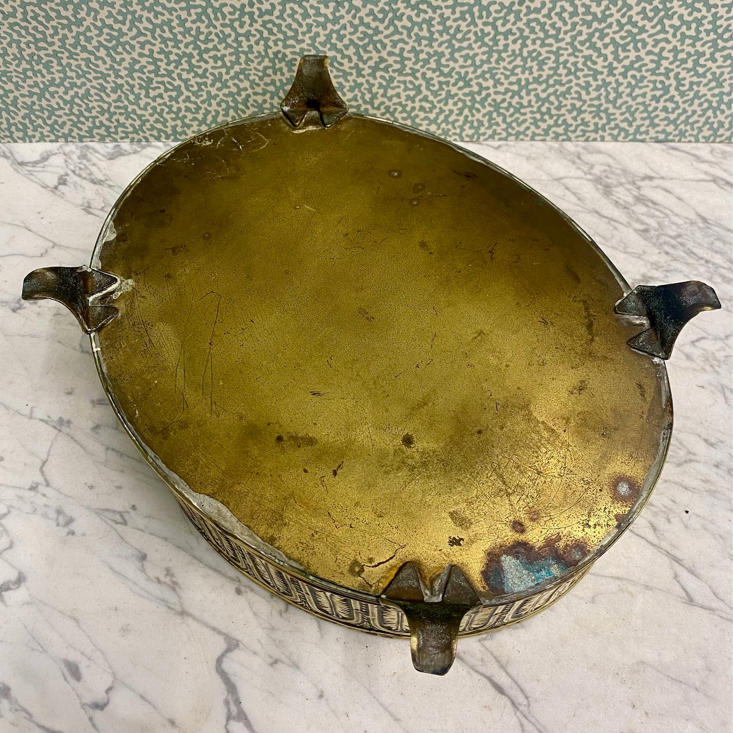 Vintage Decorative Oval Brass Planter with Scroll Feet