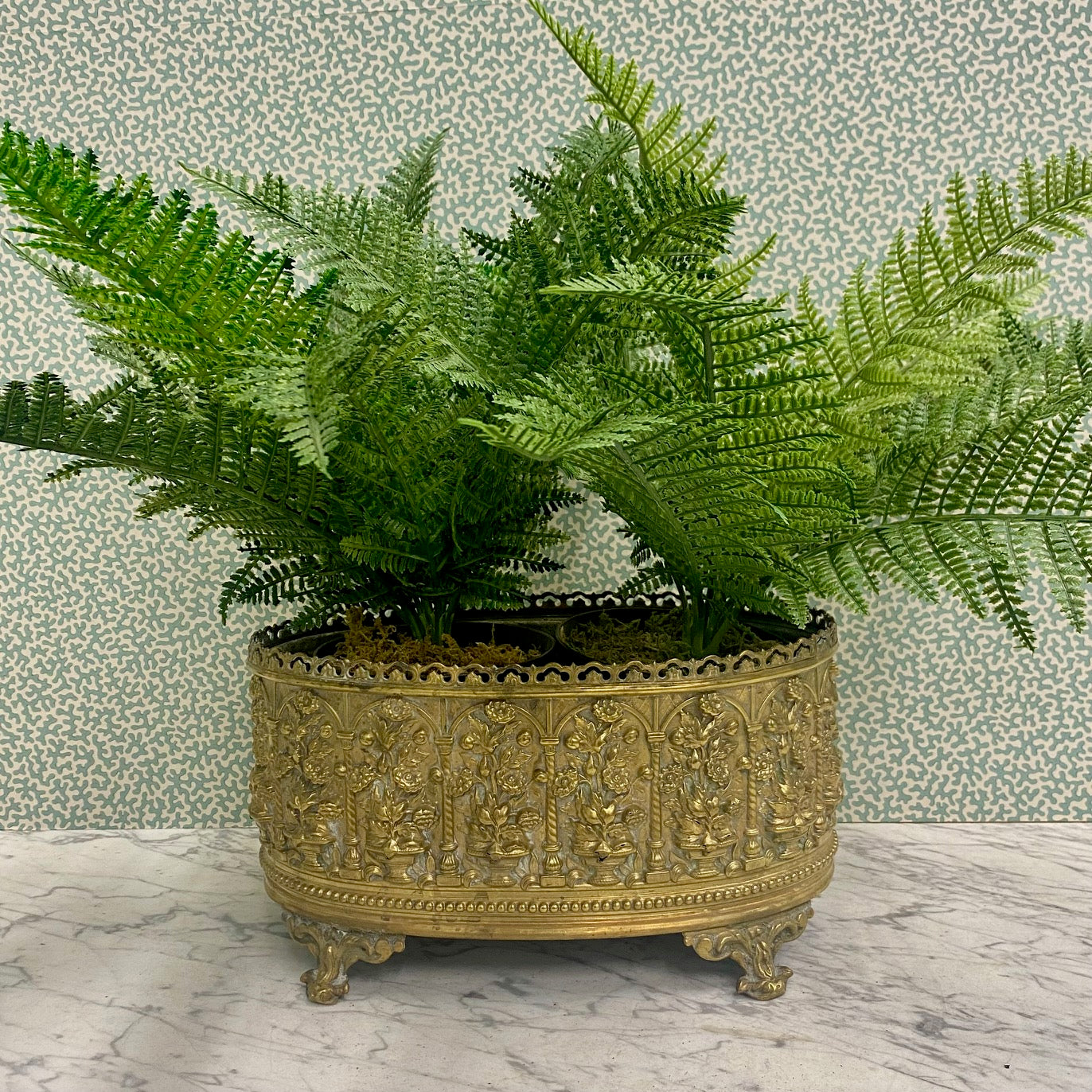 Stunning Antique Brass Planter with Floral Decoration