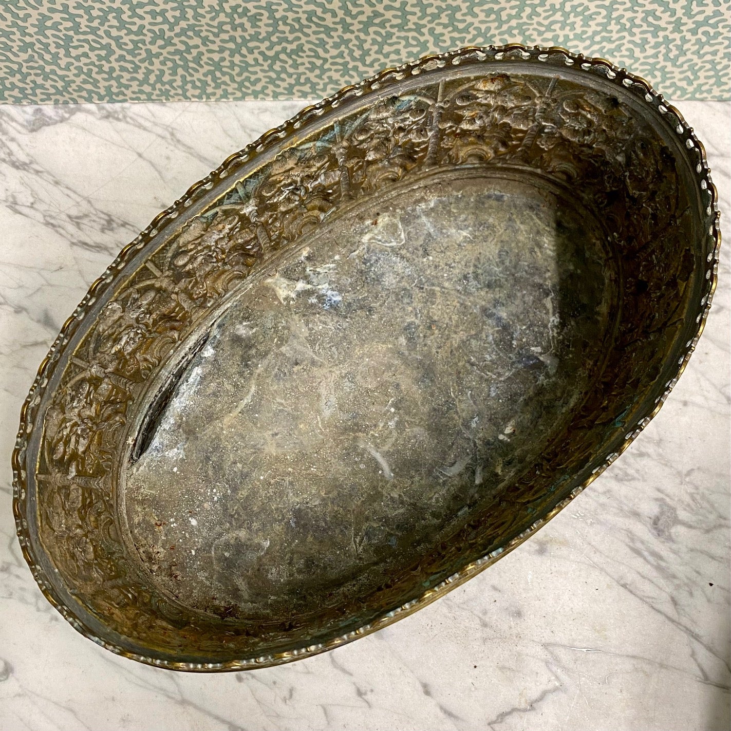 Stunning Antique Brass Planter with Floral Decoration