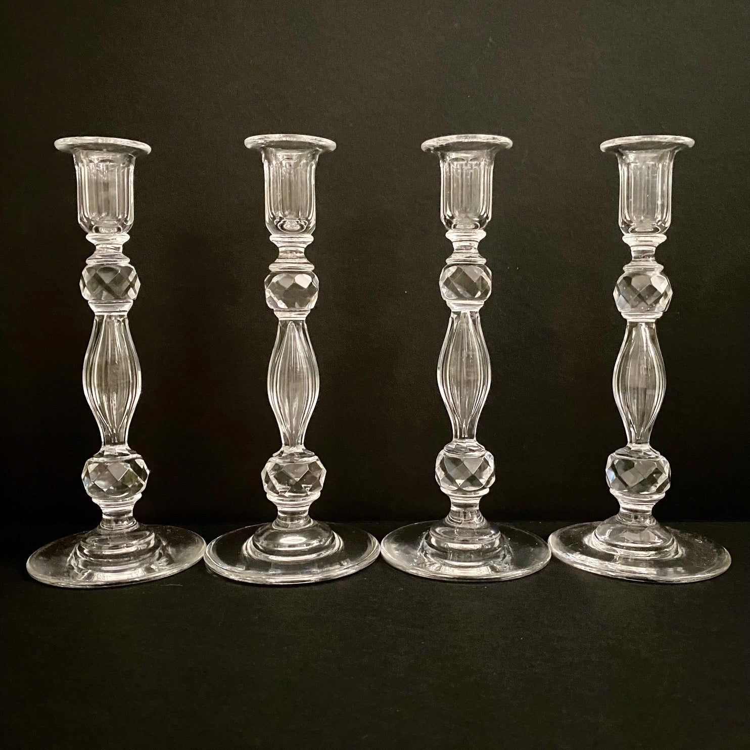 Pair 1920's Fabulous Tall Crystal Candlesticks