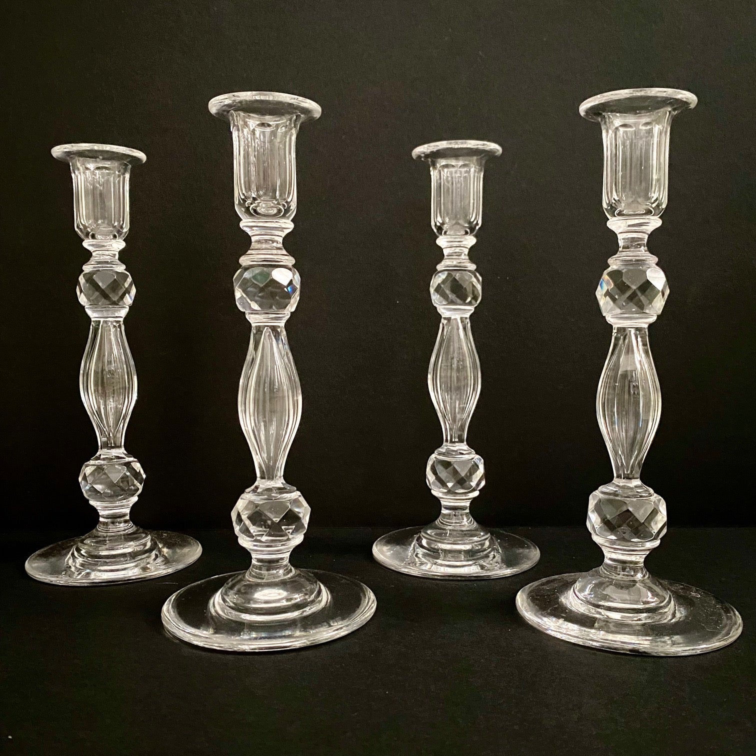 Pair 1920's Fabulous Tall Crystal Candlesticks